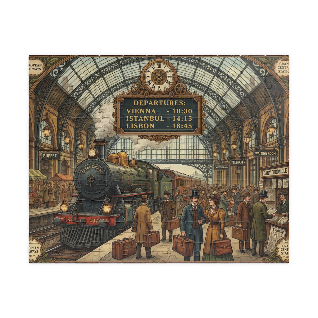 Vintage European Train Station Jigsaw Puzzle | Steam Engine Travel Art | 110-1014 Piece
