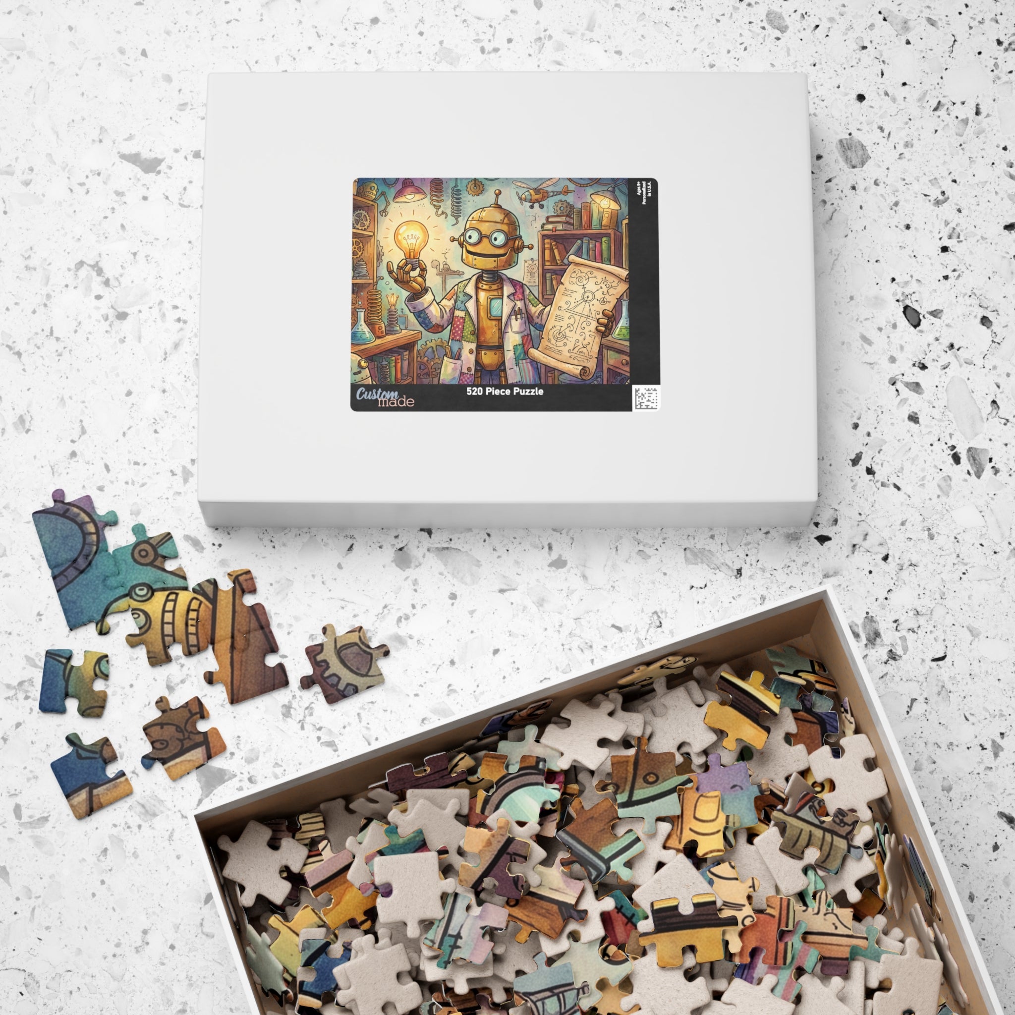 Robot Professor Jigsaw Puzzle - Invention in Progress Puzzle Illustration