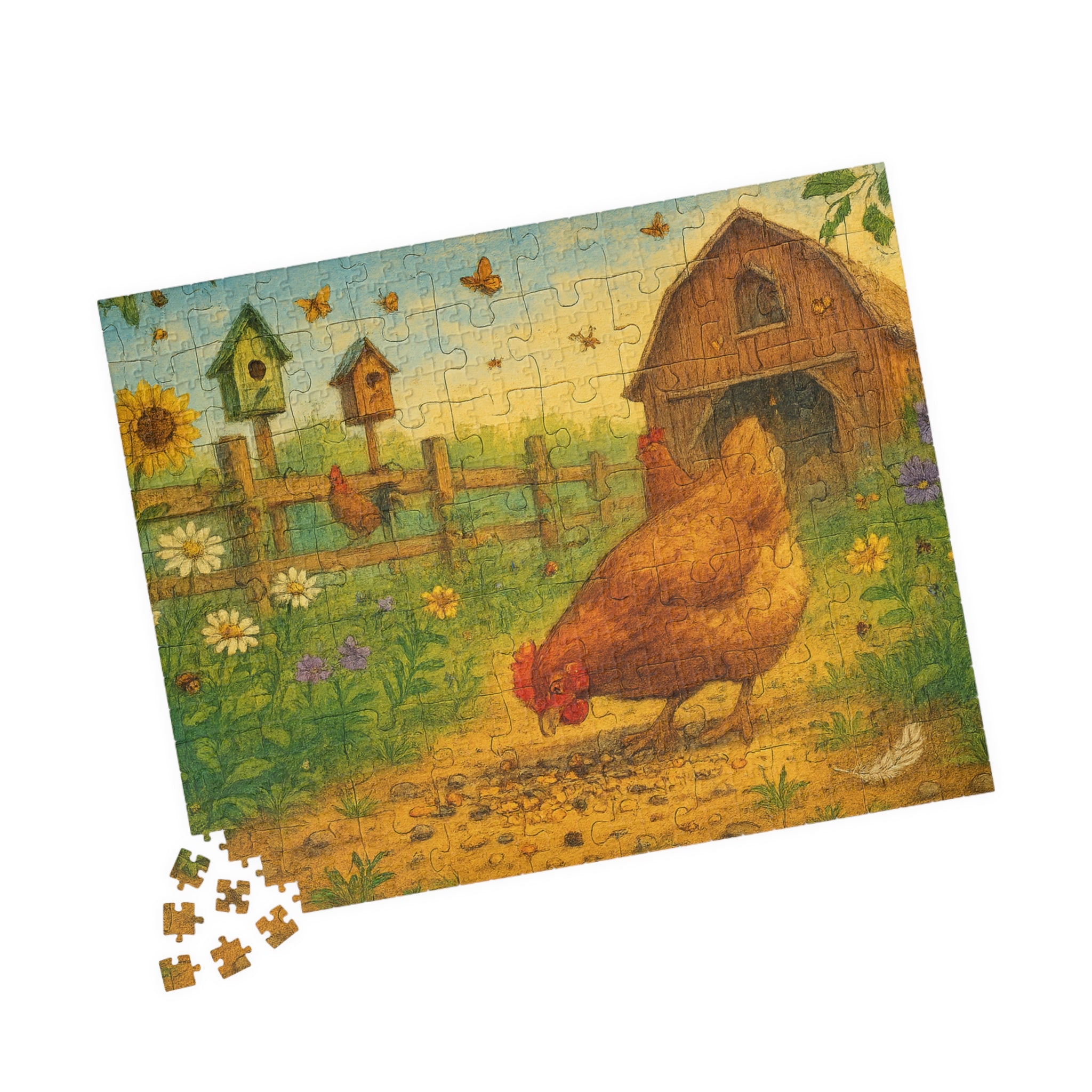 Elegant Chicken Jigsaw Puzzle with Geometric Design in Pastels