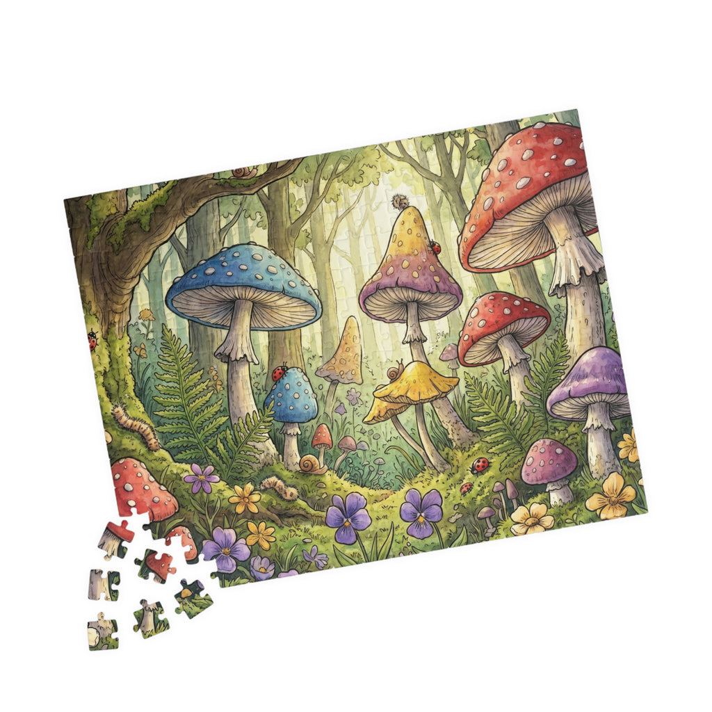Whimsical Forest Scene Jigsaw Puzzle with Mushrooms and Ferns | 1014 Piece
