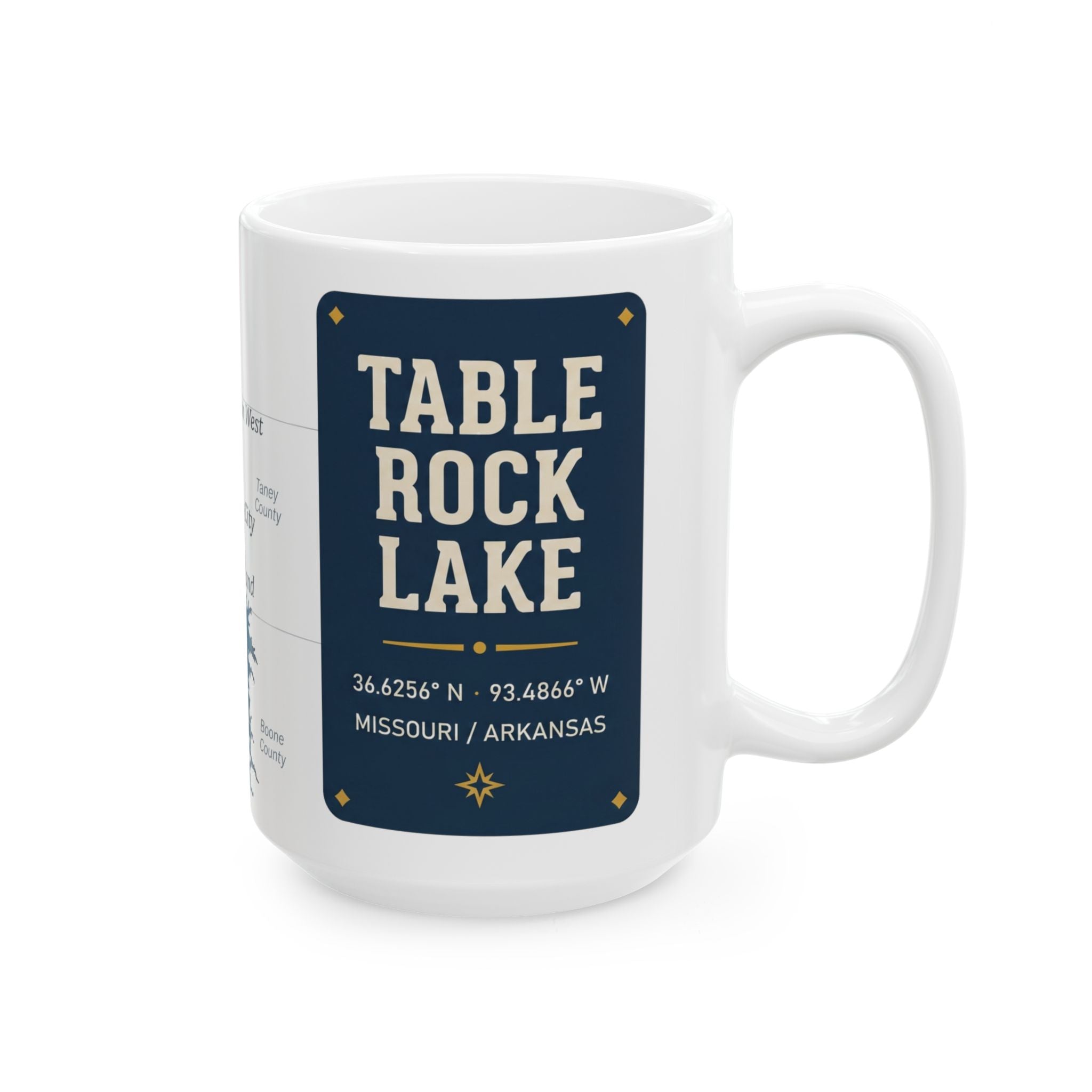 Table Rock Lake Map Silhouette Coffee Mug 15oz - Unique Lake Life Souvenir