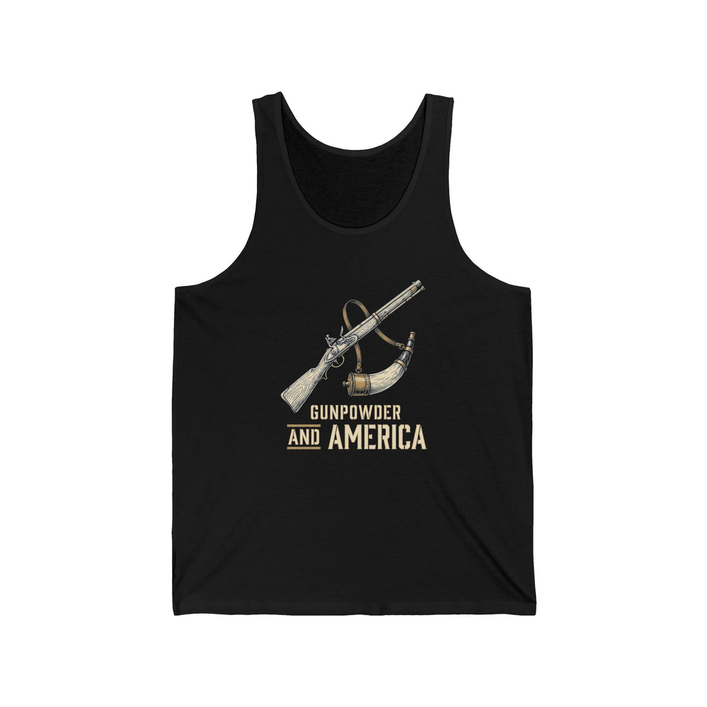 Gunpowder America Funny Patriotic Tank Top | 4th of July Musket Tee | Sarcastic Independence Gift