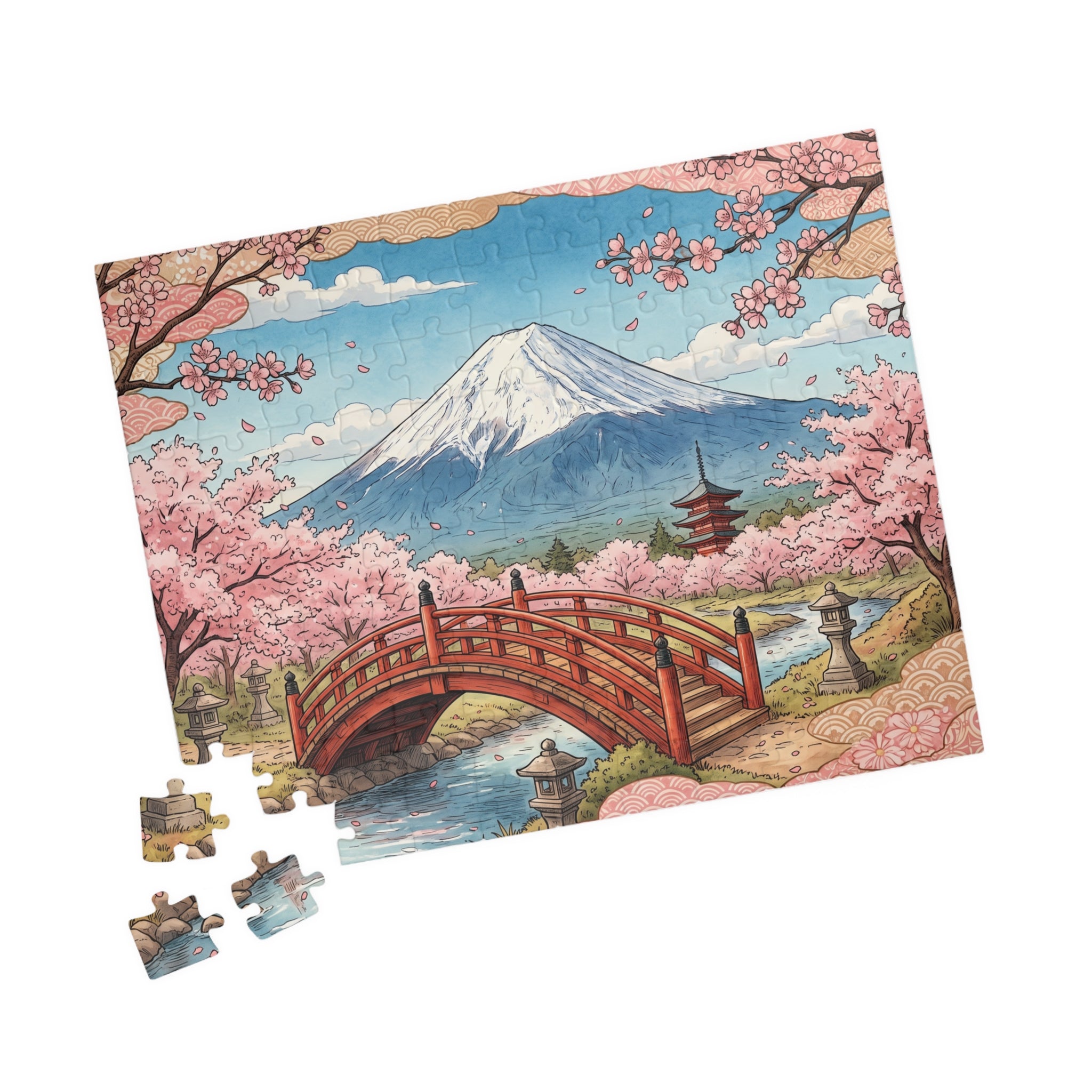 Mount Fuji Cherry Blossoms Jigsaw Puzzle | Japan Scenic Landscape