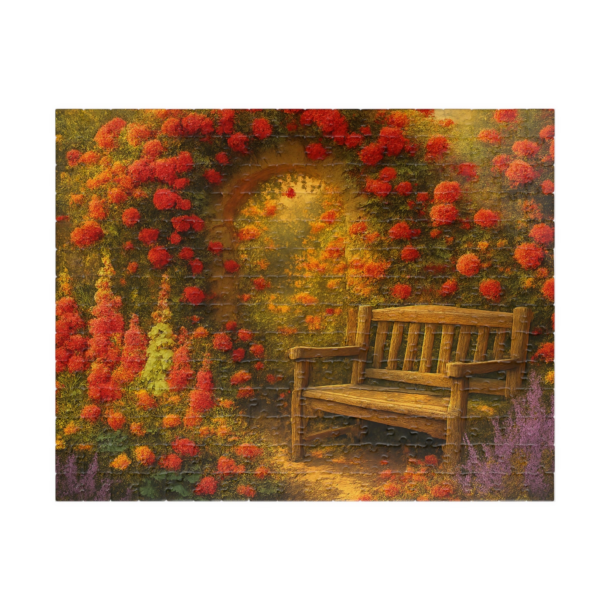 Garden Bench Jigsaw Puzzle - Retro Badge Design for Home Decor