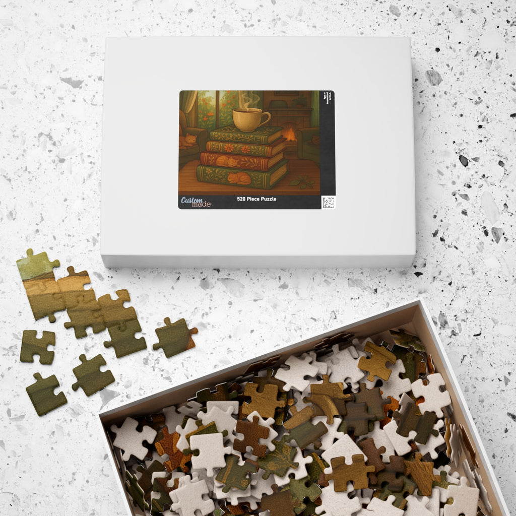 Cozy Stacked Books Jigsaw Puzzle - Elegant Library Scene