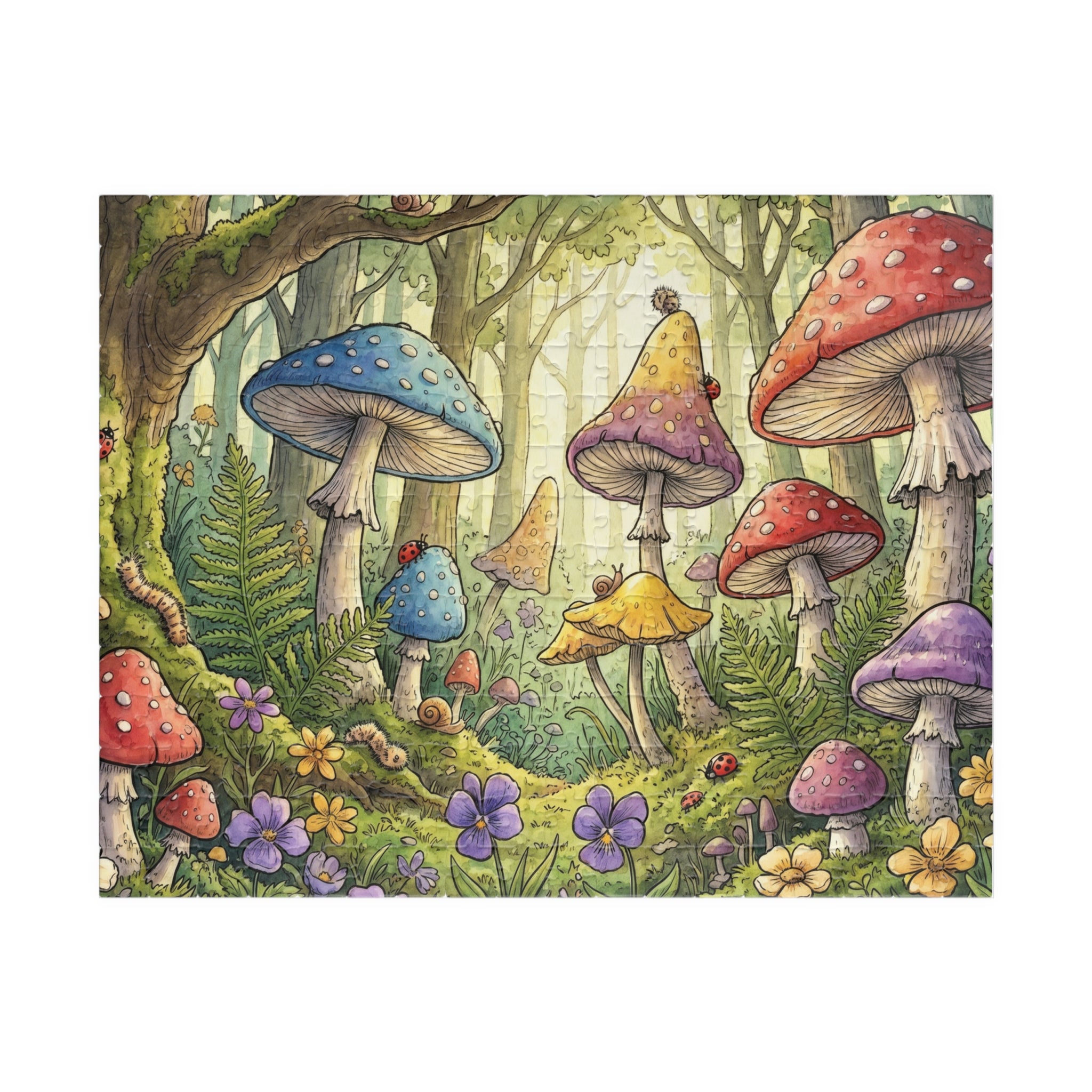 Whimsical Forest Scene Jigsaw Puzzle with Mushrooms and Ferns | 1014 Piece