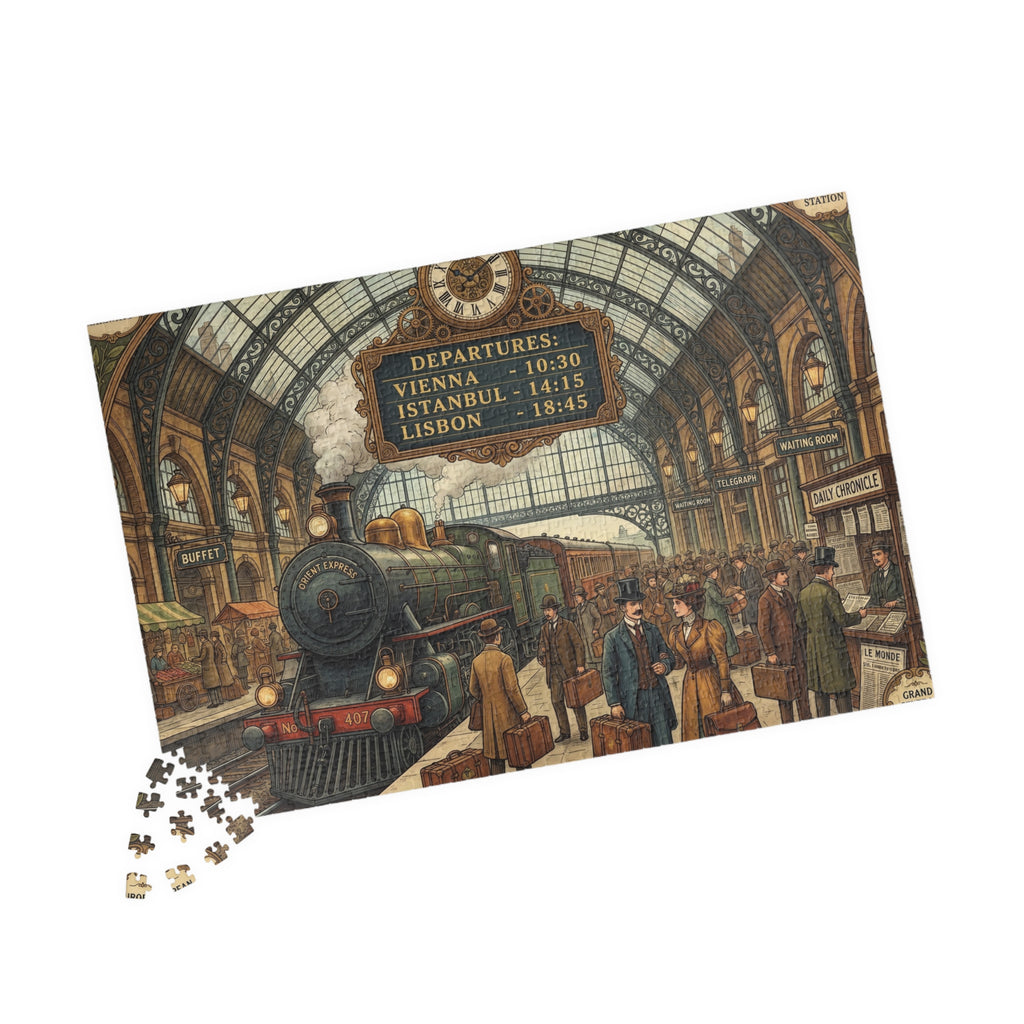 Vintage European Train Station Jigsaw Puzzle | Steam Engine Travel Art | 110-1014 Piece