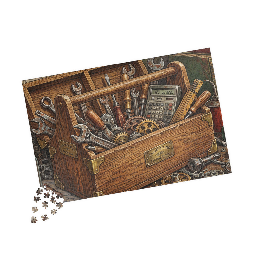 Vintage Toolbox Jigsaw Puzzle - Bold Engineering Tools Illustration
