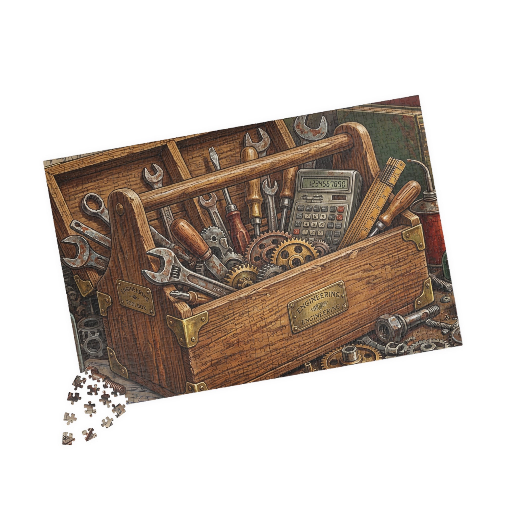 Vintage Toolbox Jigsaw Puzzle - Bold Engineering Tools Illustration