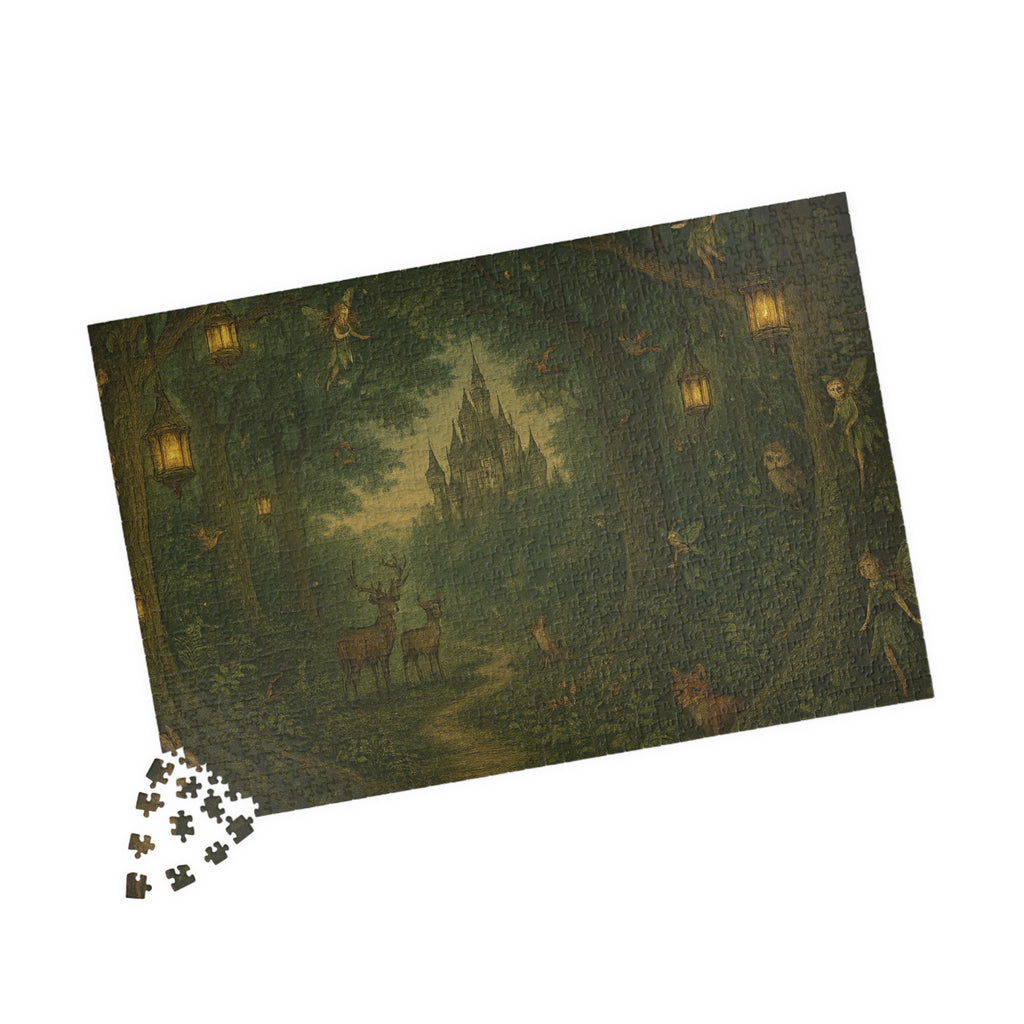 Forest Panorama Jigsaw Puzzle - Enchanted Scene with Lanterns & Castle