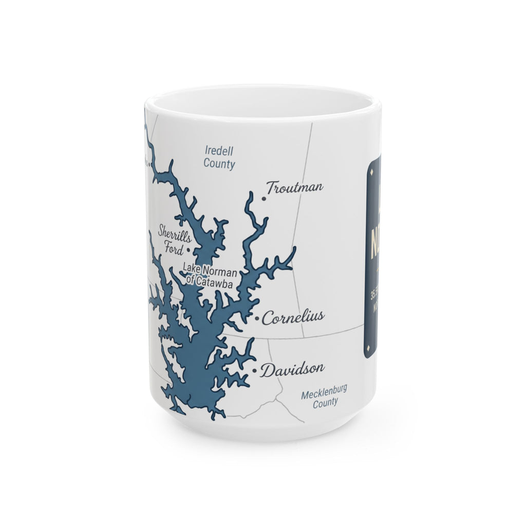 Lake Norman Map Silhouette Coffee Mug 15oz - Unique Lake Life Souvenir