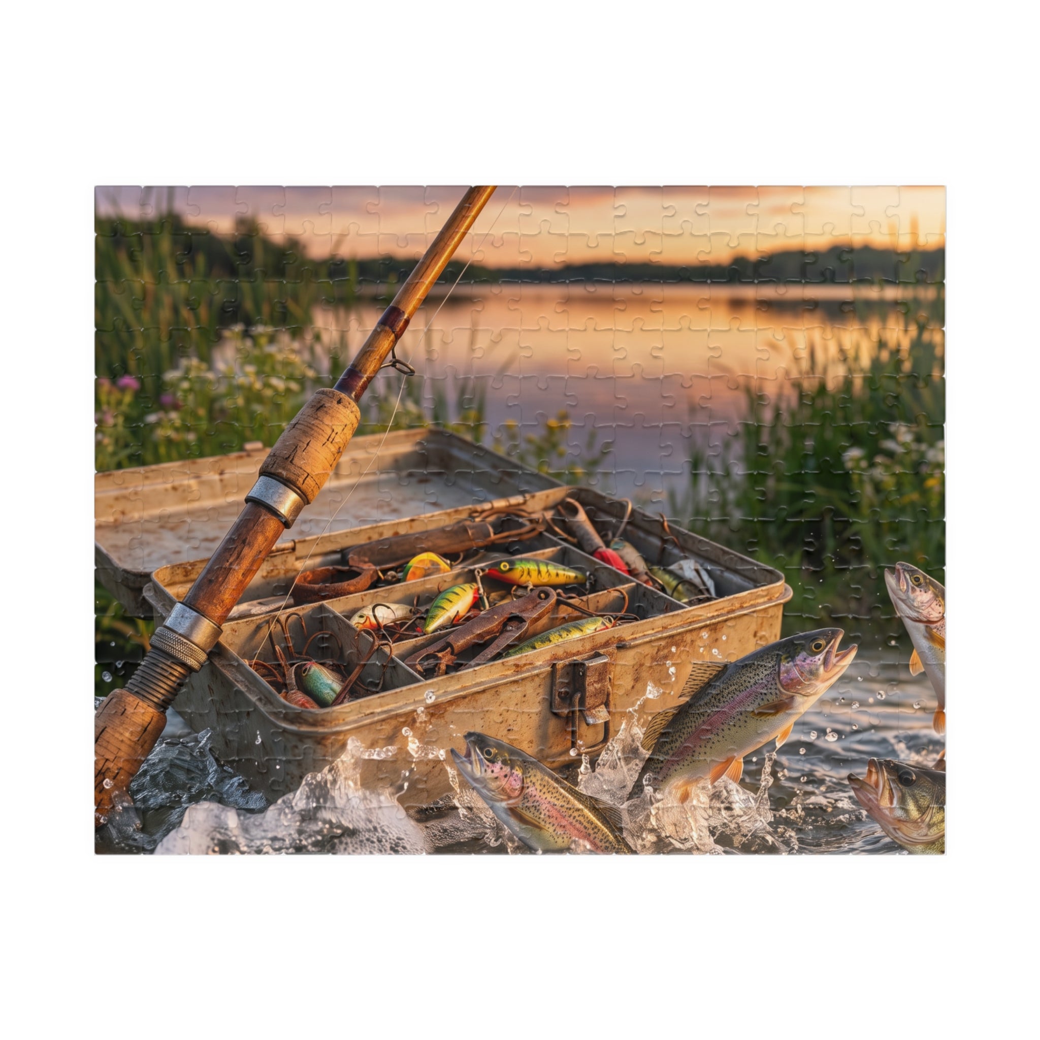 Fishing Rod Jigsaw Puzzle - Vintage Tackle Box Design