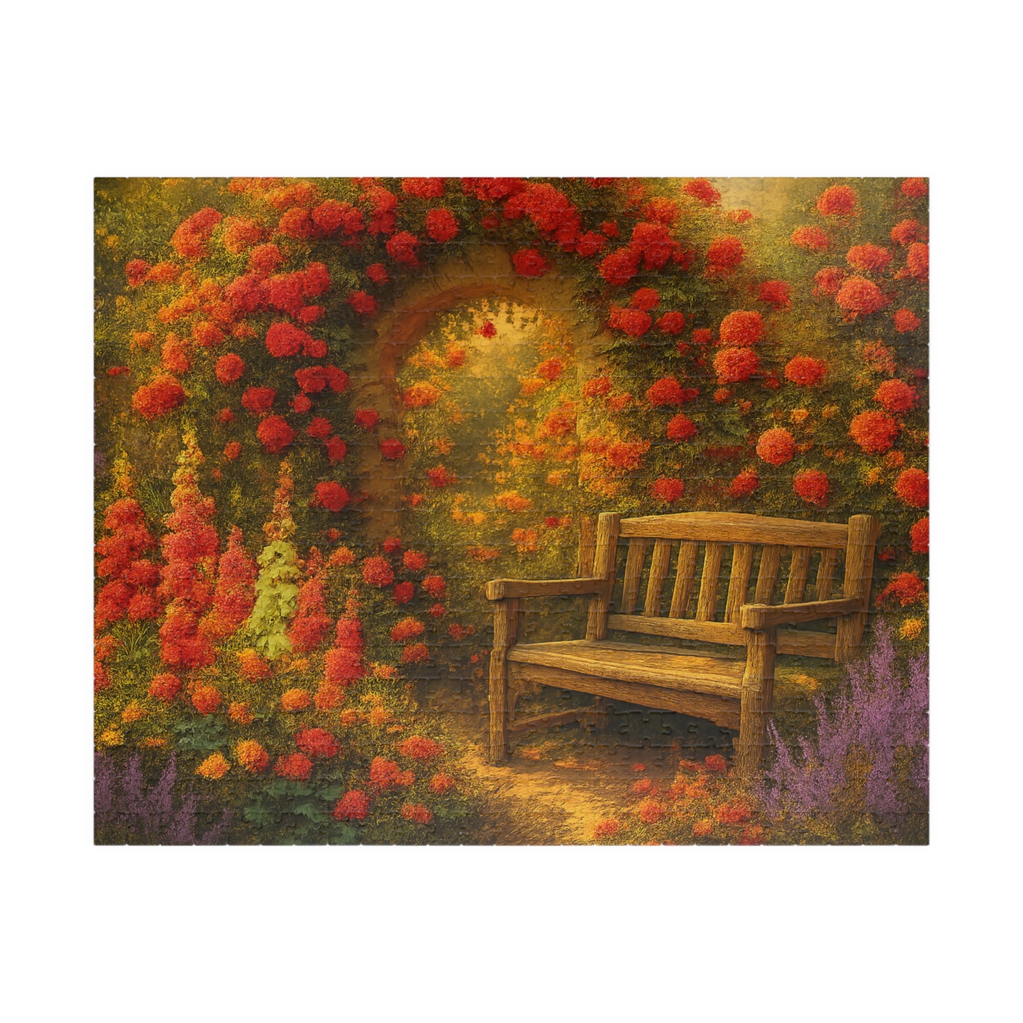 Garden Bench Jigsaw Puzzle - Retro Badge Design for Home Decor
