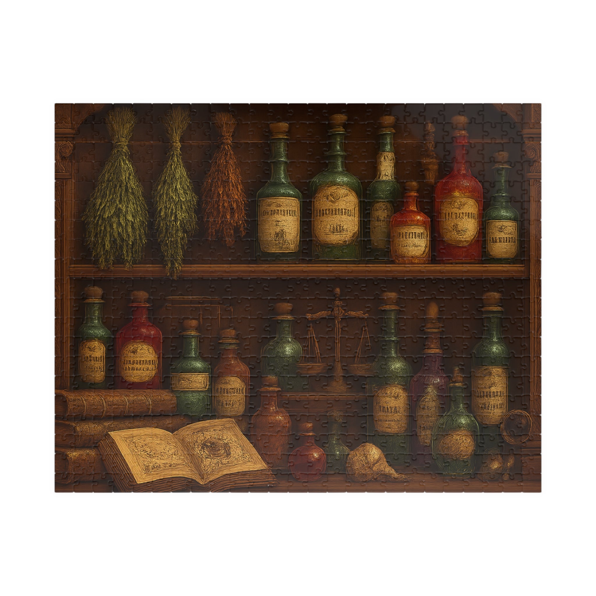 Alchemy of Curiosities Jigsaw Puzzle - Vintage Apothecary Shelf Design