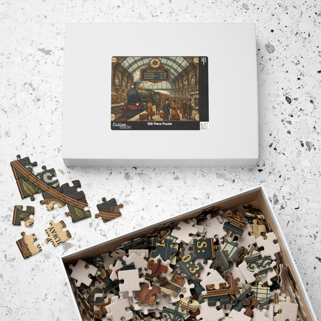Vintage European Train Station Jigsaw Puzzle | Steam Engine Travel Art | 110-1014 Piece