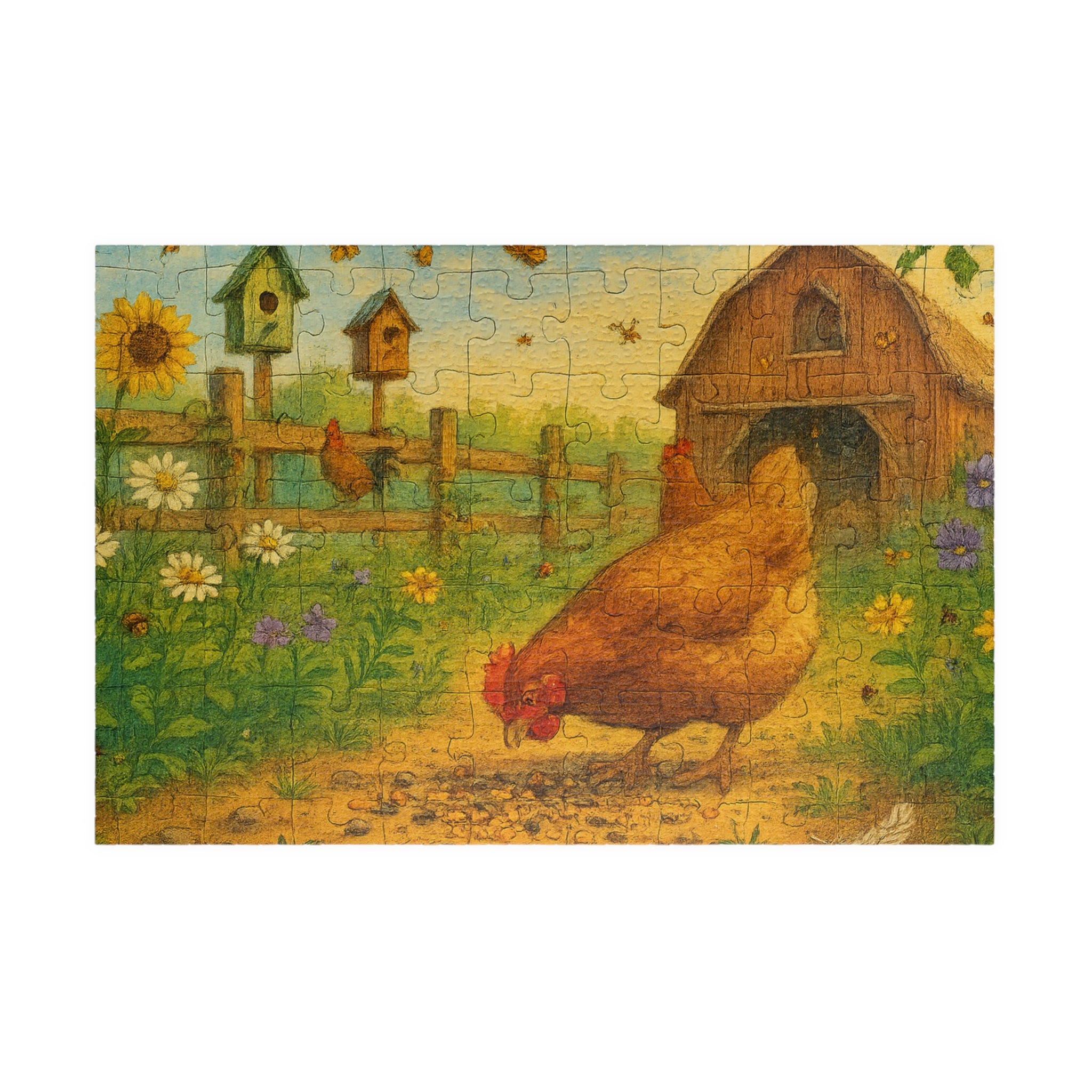 Elegant Chicken Jigsaw Puzzle with Geometric Design in Pastels