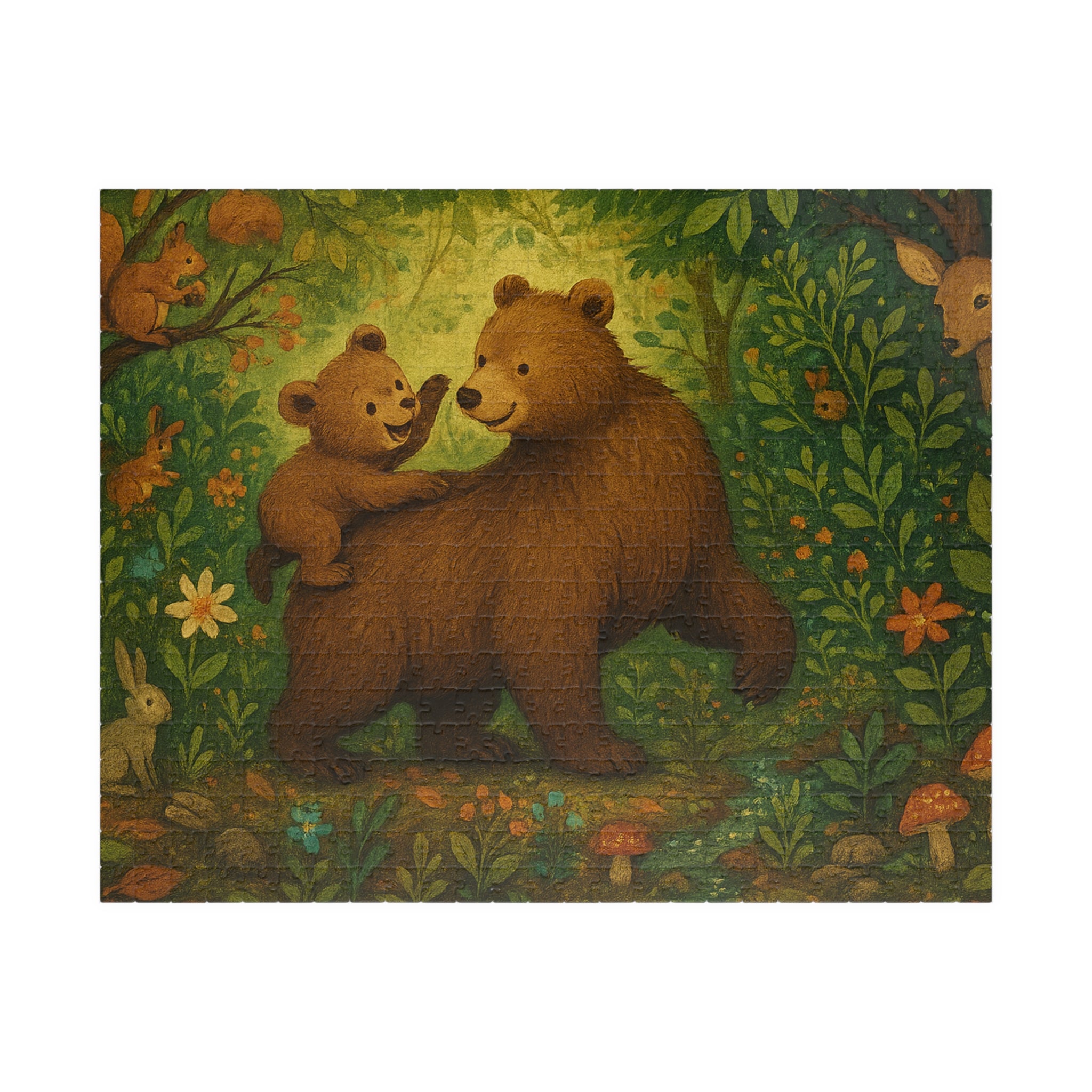 Forest Scene Jigsaw Puzzle - Mother Bear and Cub with Woodland Creatures
