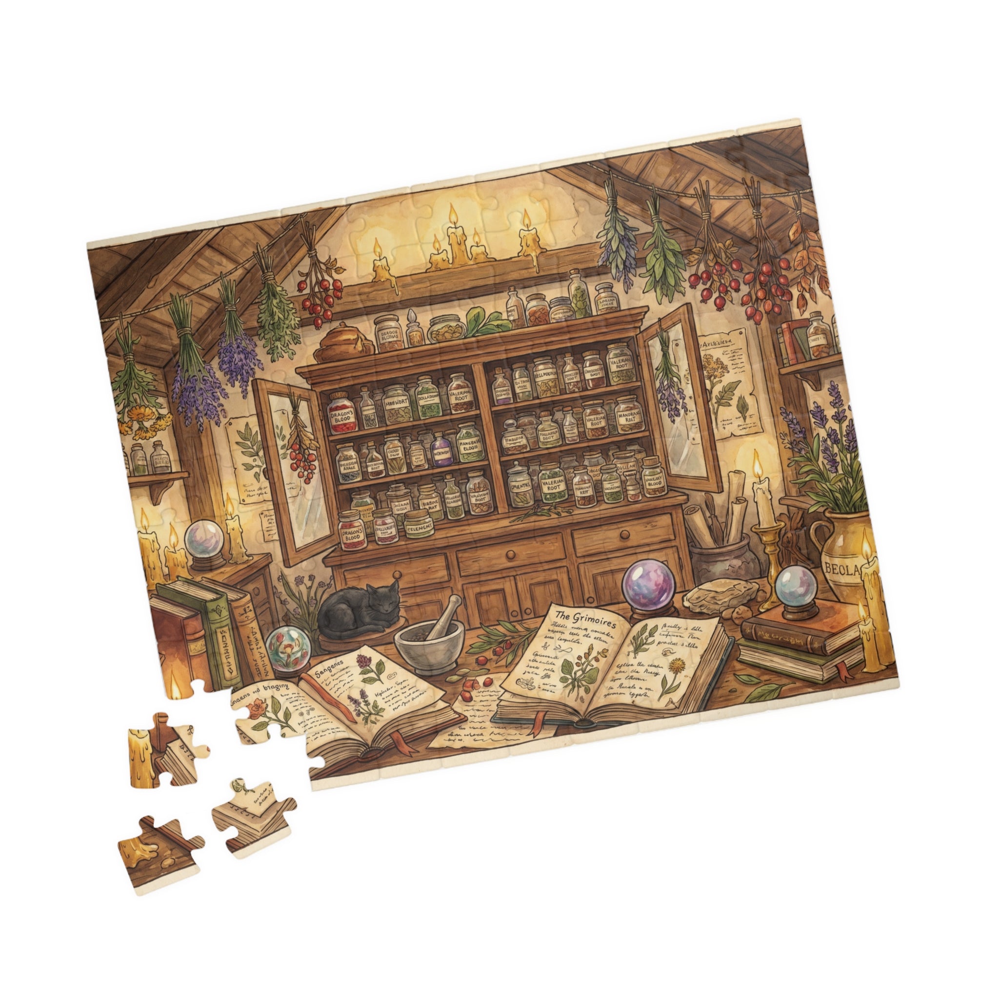 Witch's Herbal Apothecary Jigsaw Puzzle | Cottagecore Witchy Pantry Art | 110-1014 Piece
