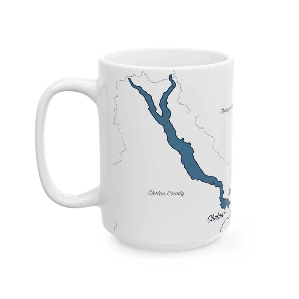Lake Chelan Map Silhouette Coffee Mug 15oz - Unique Lake Life Souvenir