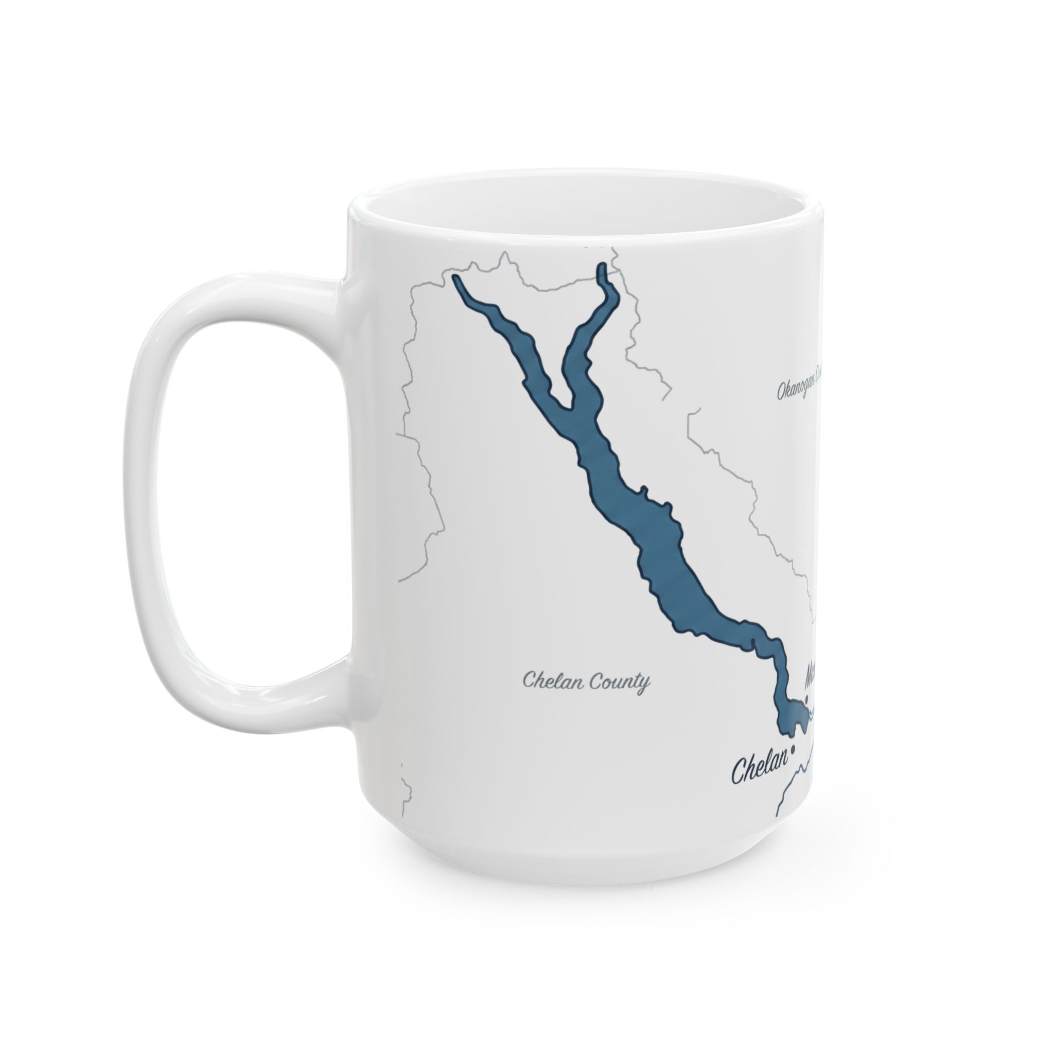Lake Chelan Map Silhouette Coffee Mug 15oz - Unique Lake Life Souvenir