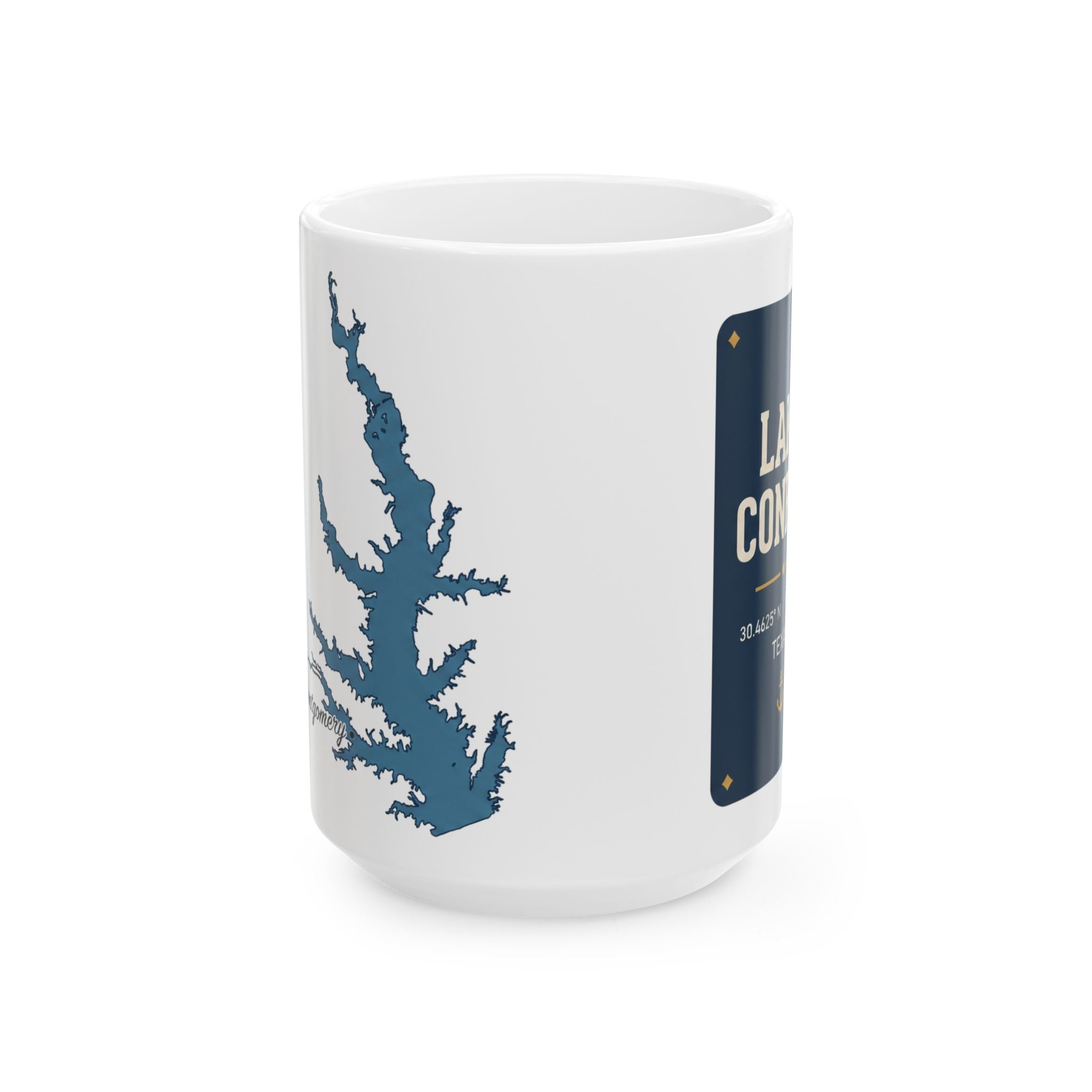 Lake Conroe Map Silhouette Coffee Mug 15oz - Unique Lake Life Souvenir
