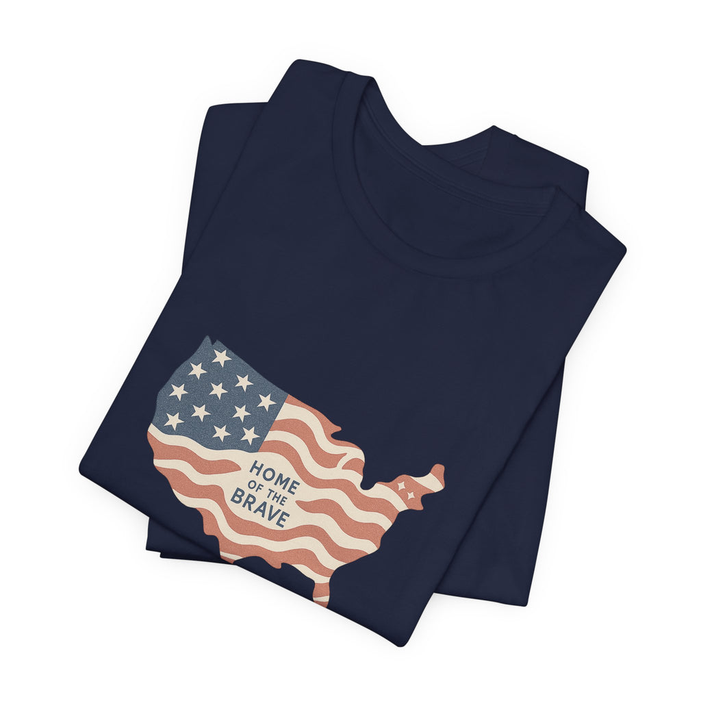 Minimalist USA Map Tee with Stars and Stripes Design
