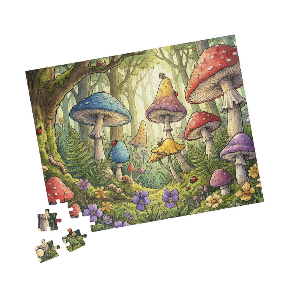Whimsical Forest Scene Jigsaw Puzzle with Mushrooms and Ferns | 1014 Piece