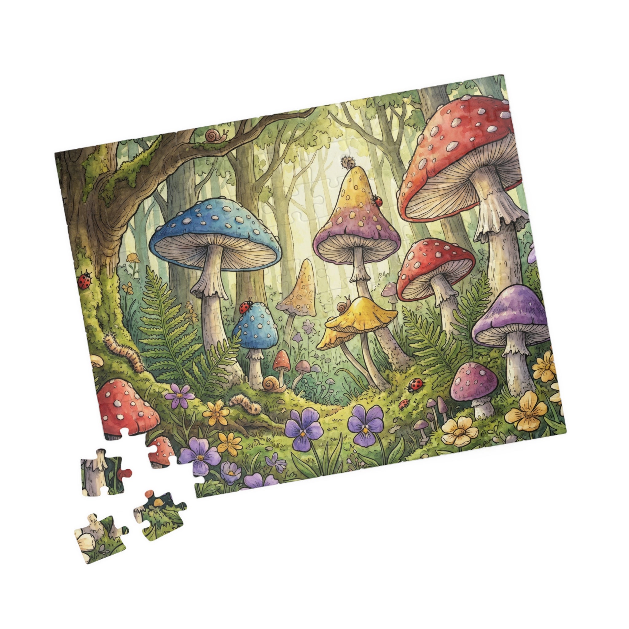 Whimsical Forest Scene Jigsaw Puzzle with Mushrooms and Ferns | 1014 Piece