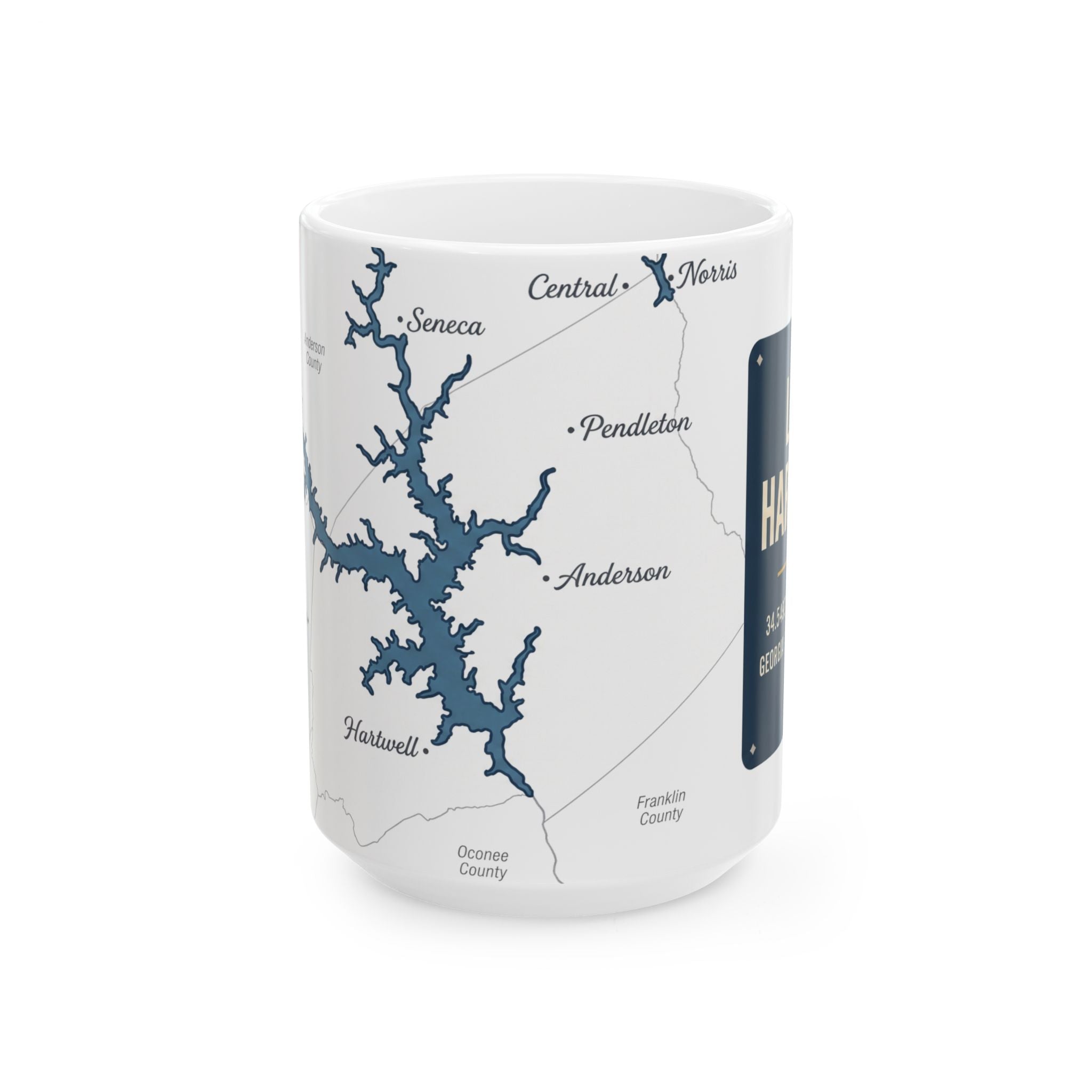 Lake Hartwell Map Silhouette Coffee Mug 15oz - Unique Lake Life Souvenir