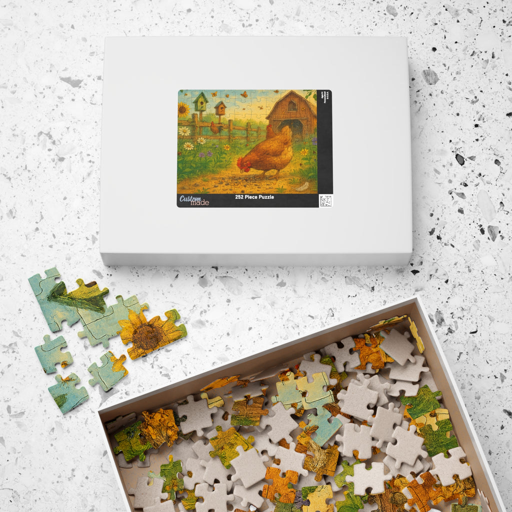 Elegant Chicken Jigsaw Puzzle with Geometric Design in Pastels