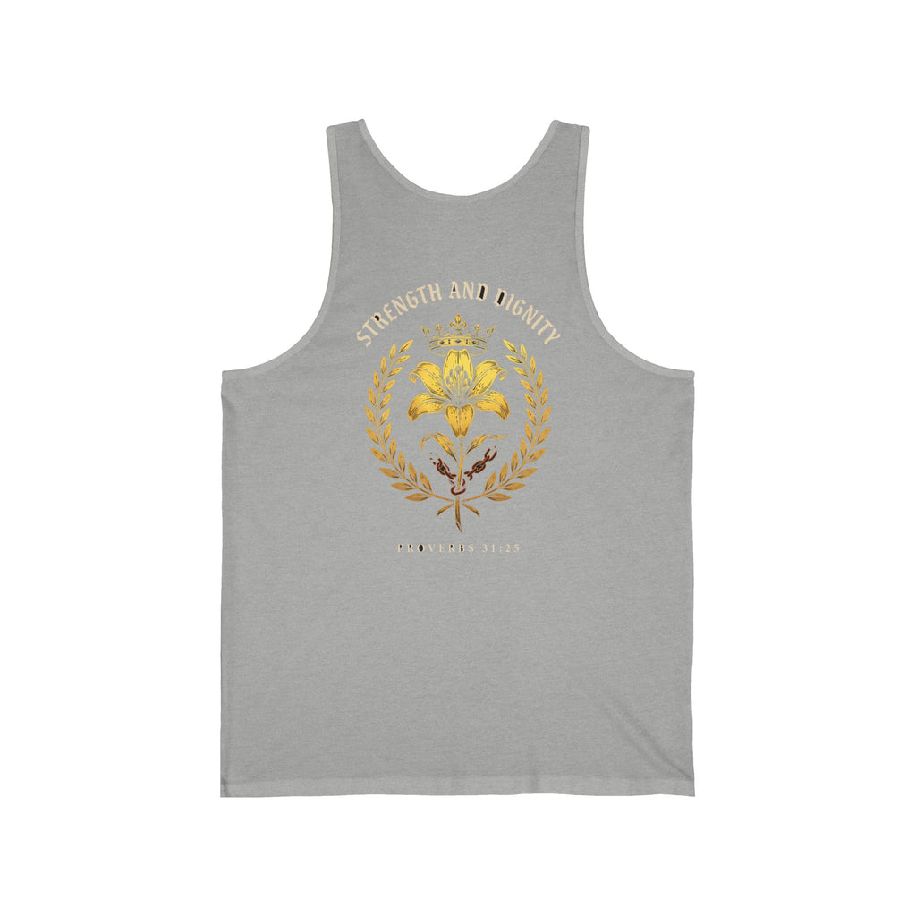 She Is Clothed in Strength and Dignity Tank Top | Proverbs 31:25 Christian Faith