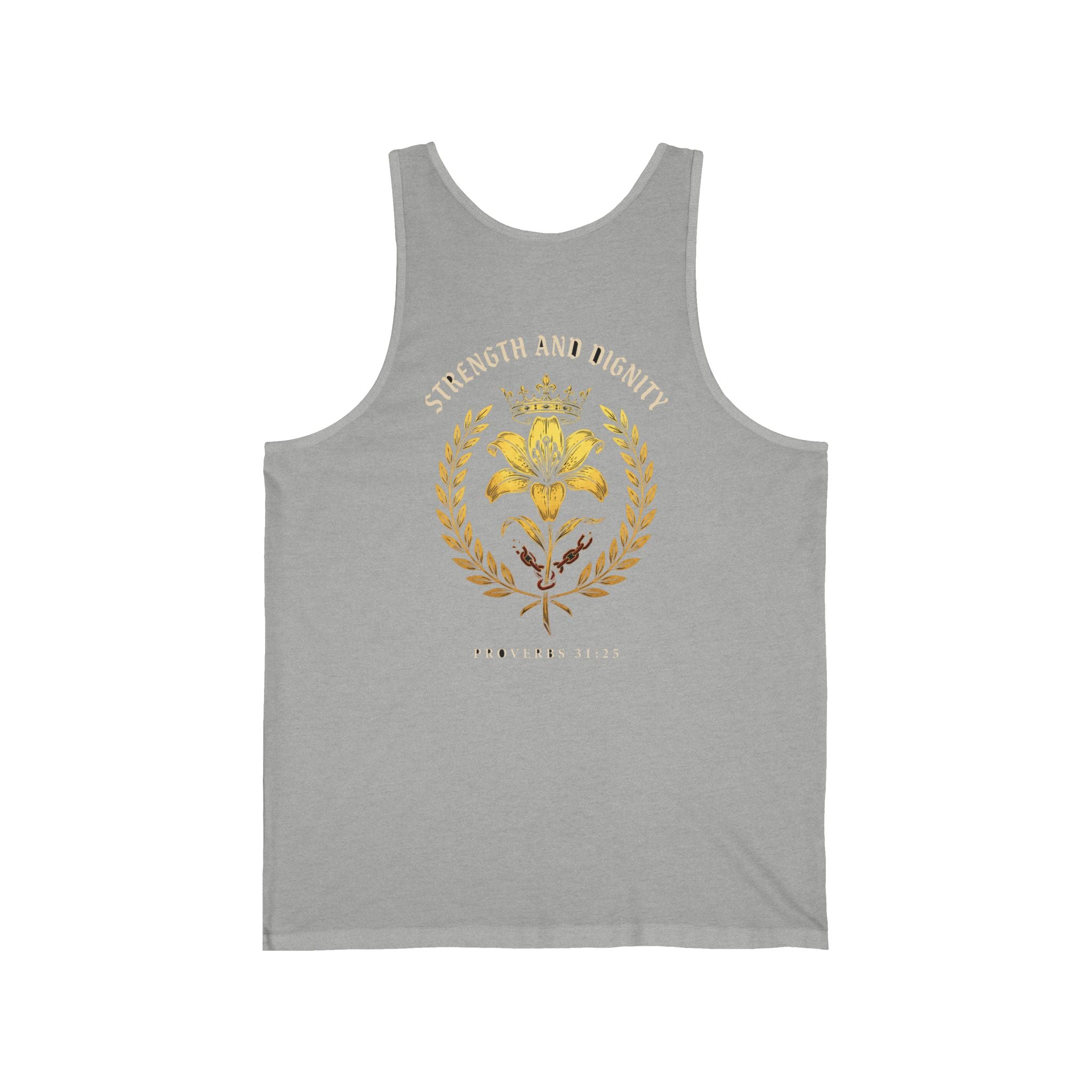 She Is Clothed in Strength and Dignity Tank Top | Proverbs 31:25 Christian Faith
