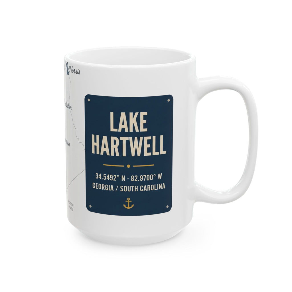Lake Hartwell Map Silhouette Coffee Mug 15oz - Unique Lake Life Souvenir
