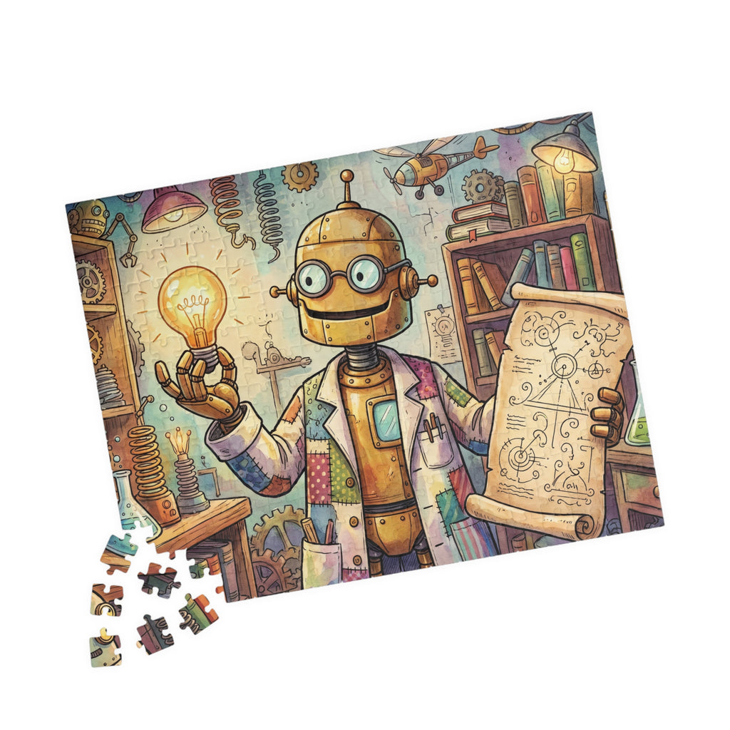 Robot Professor Jigsaw Puzzle - Invention in Progress Puzzle Illustration