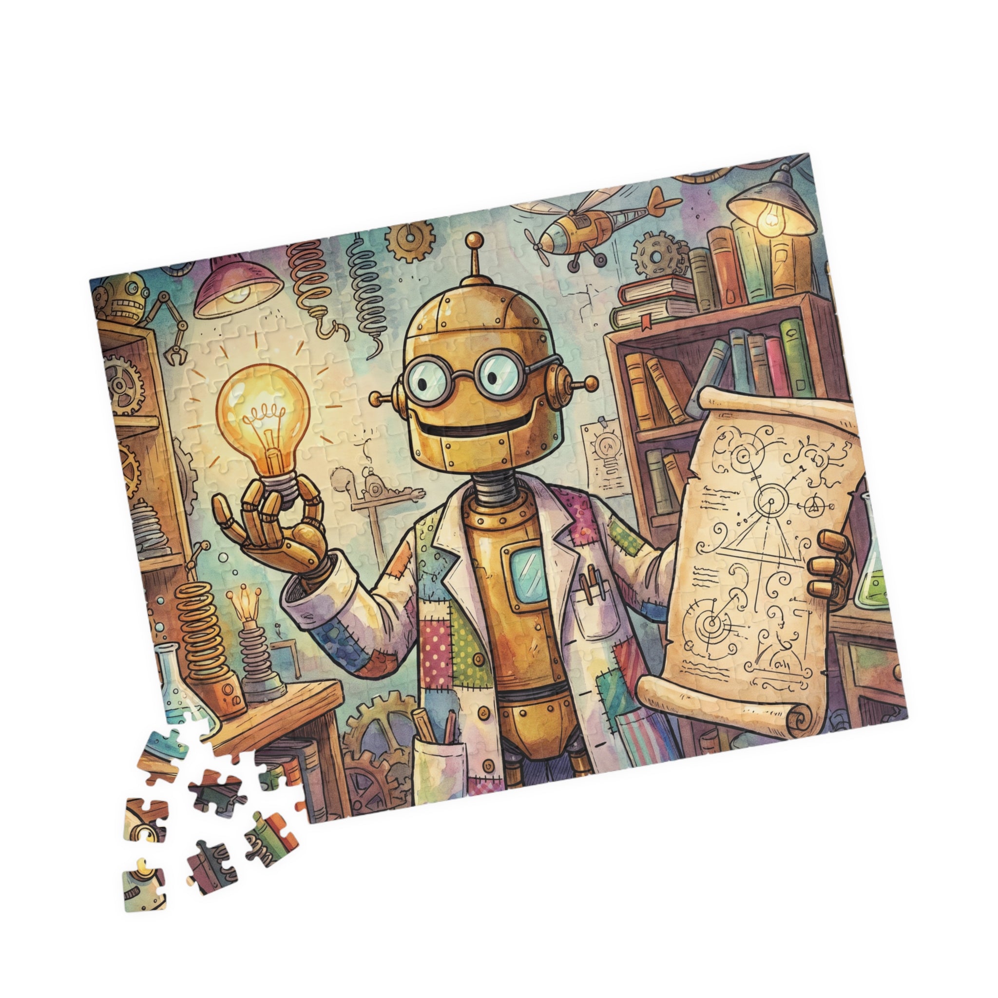 Robot Professor Jigsaw Puzzle - Invention in Progress Puzzle Illustration