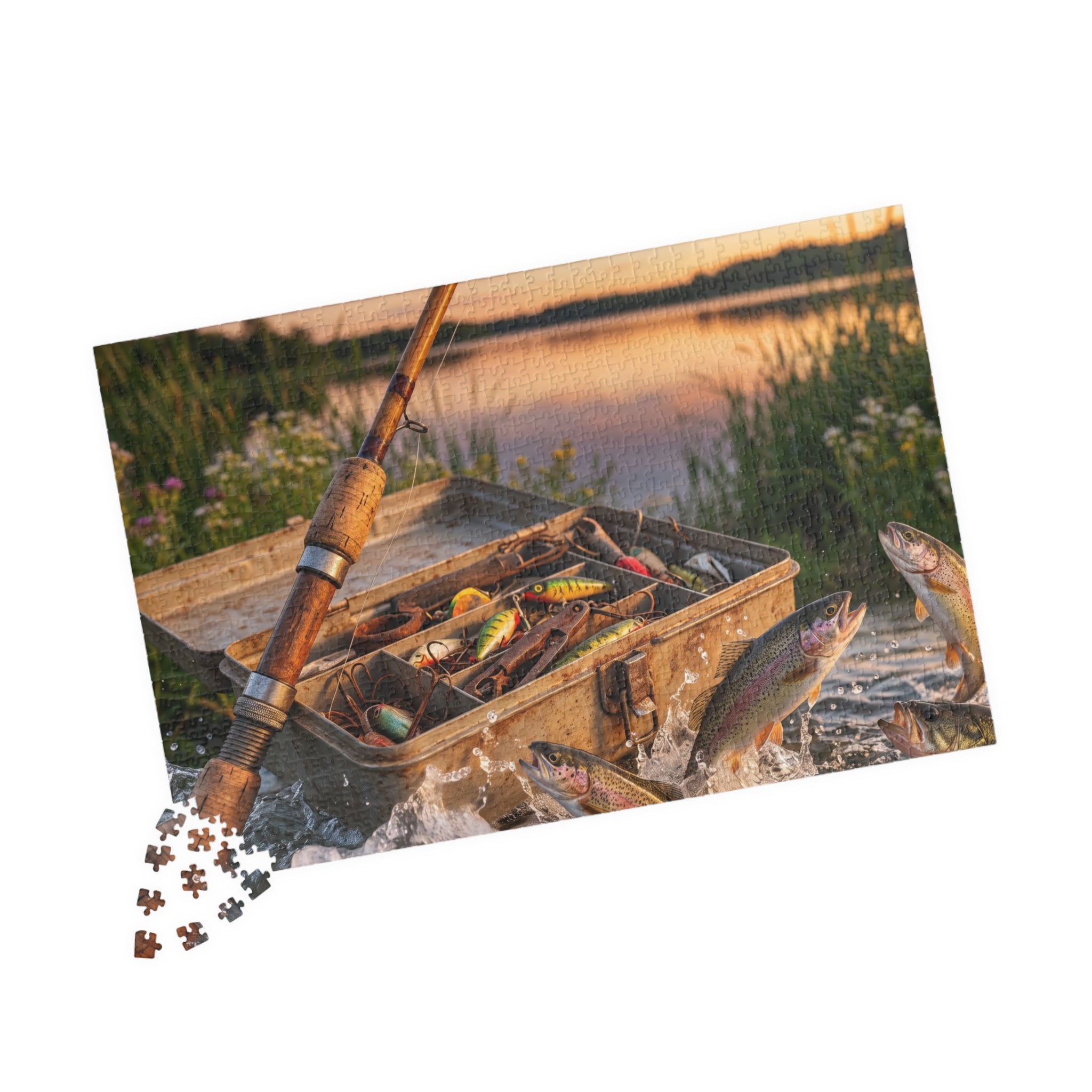 Fishing Rod Jigsaw Puzzle - Vintage Tackle Box Design