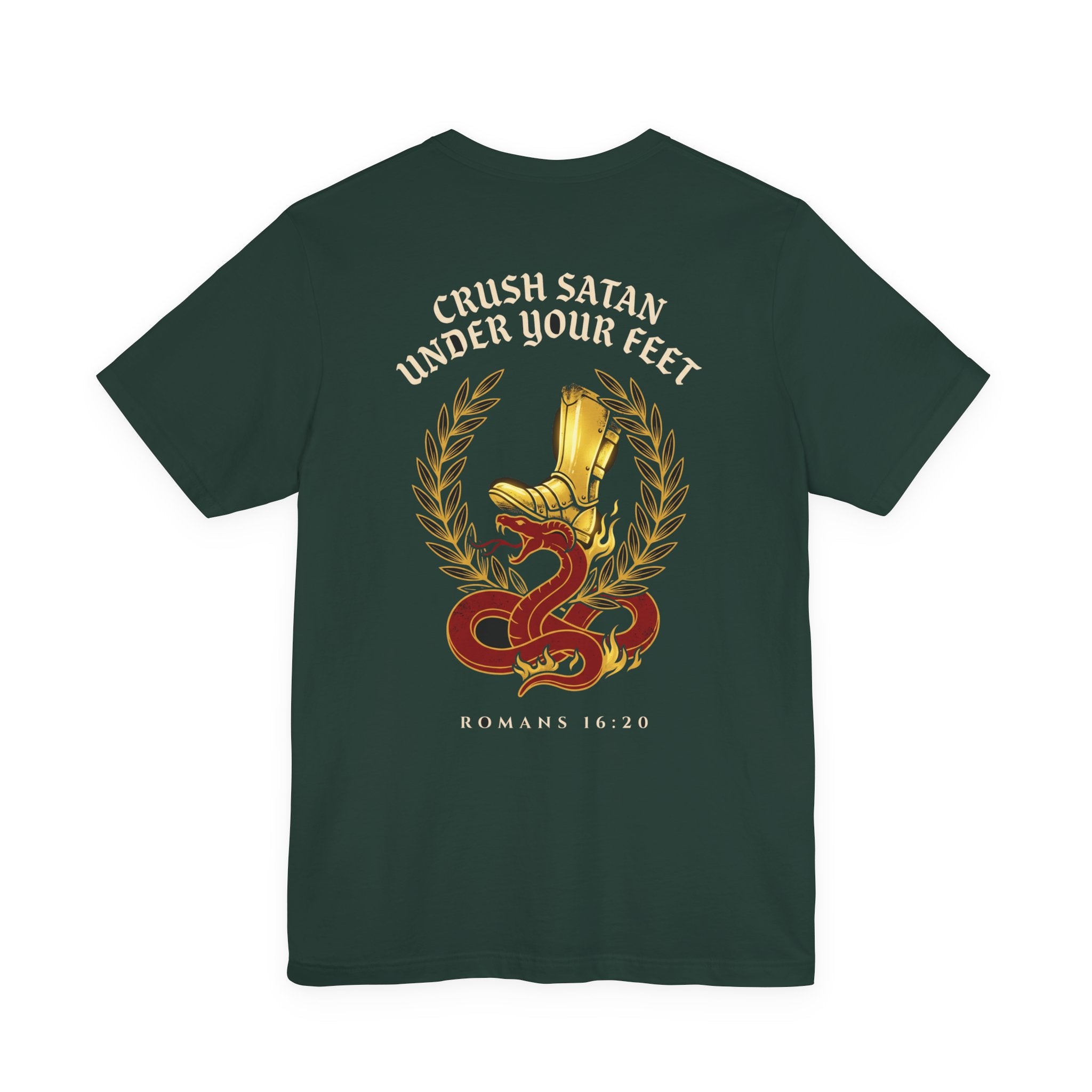 The God of Peace Will Crush Satan Under Your Feet Christian Tee | Warrior Faith Bible