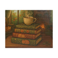 Cozy Stacked Books Jigsaw Puzzle - Elegant Library Scene