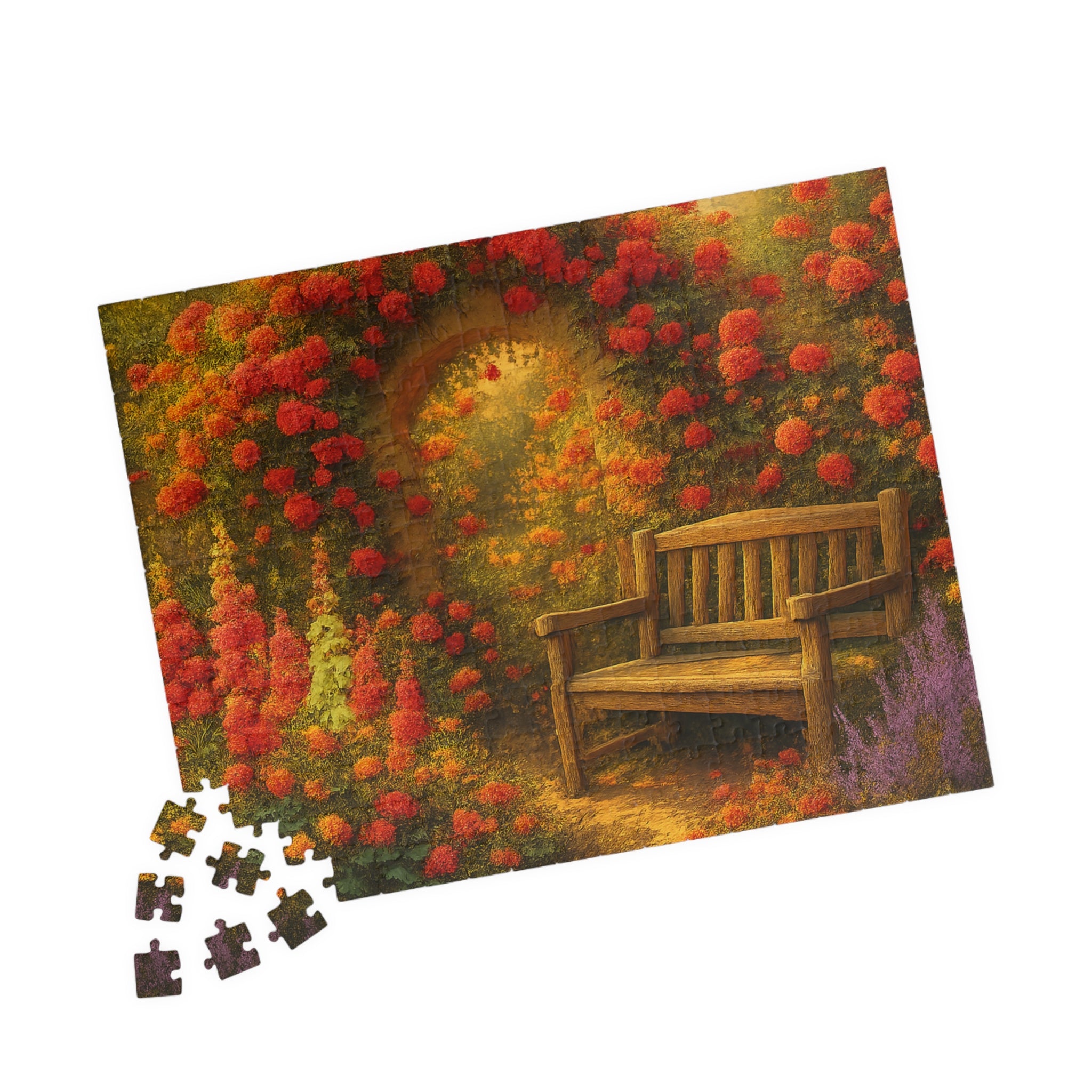 Garden Bench Jigsaw Puzzle - Retro Badge Design for Home Decor