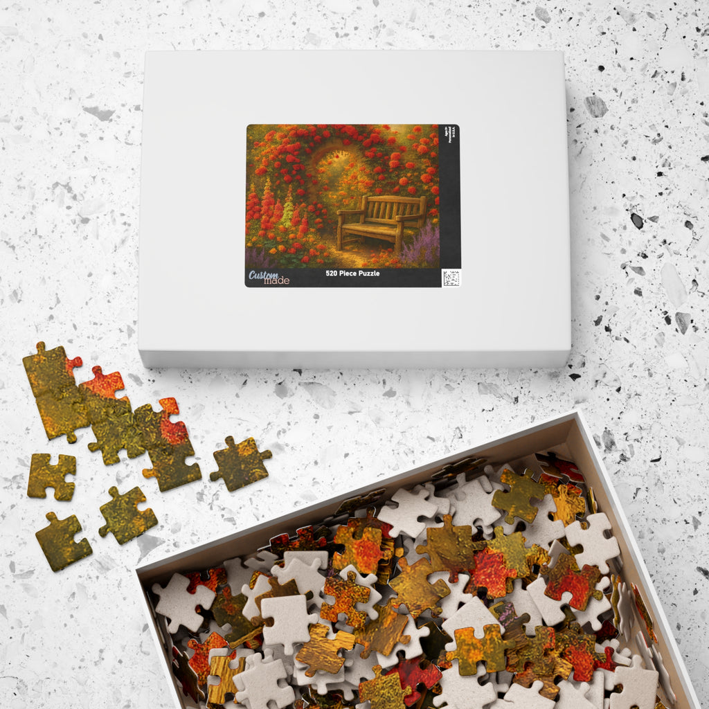 Garden Bench Jigsaw Puzzle - Retro Badge Design for Home Decor