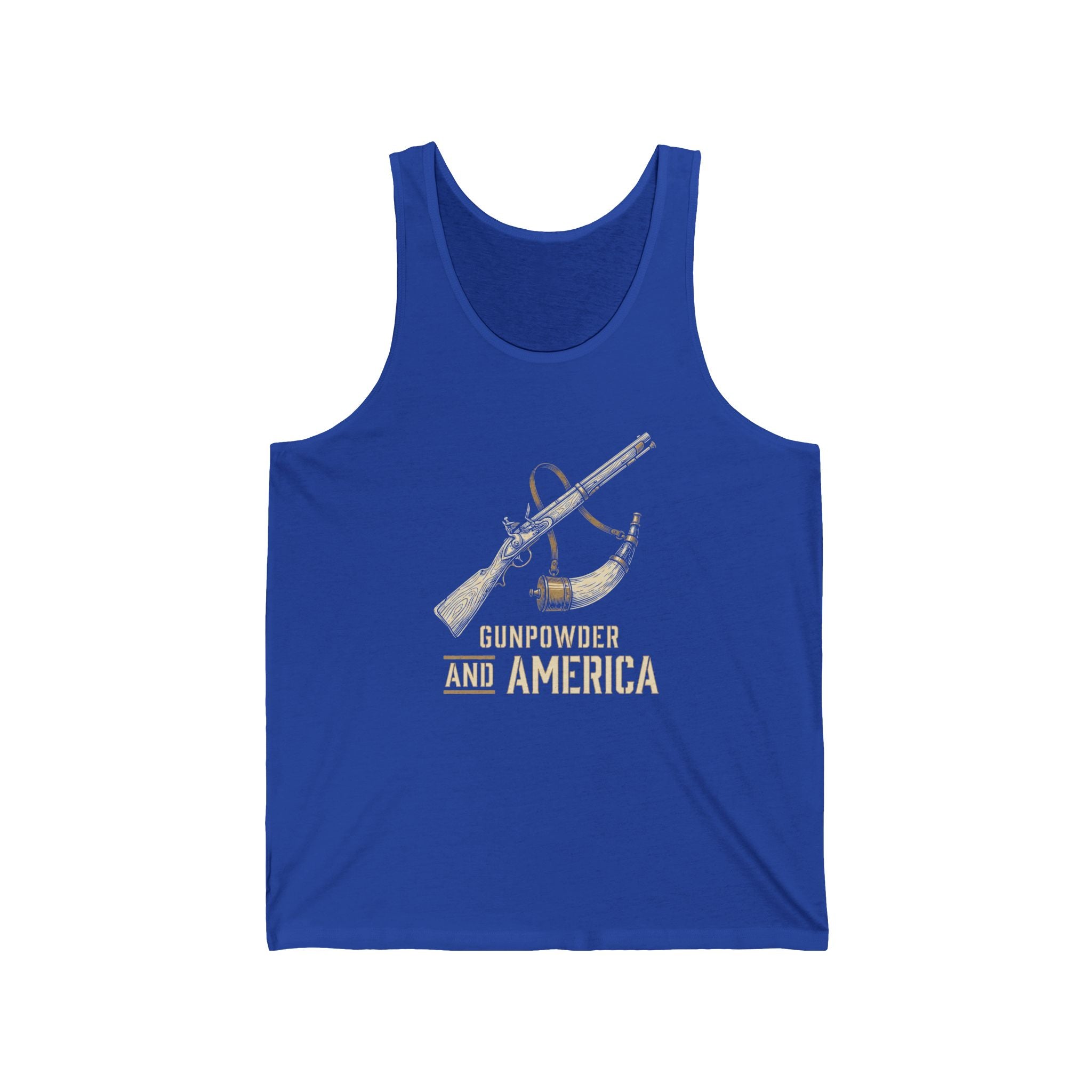 Gunpowder America Funny Patriotic Tank Top | 4th of July Musket Tee | Sarcastic Independence Gift