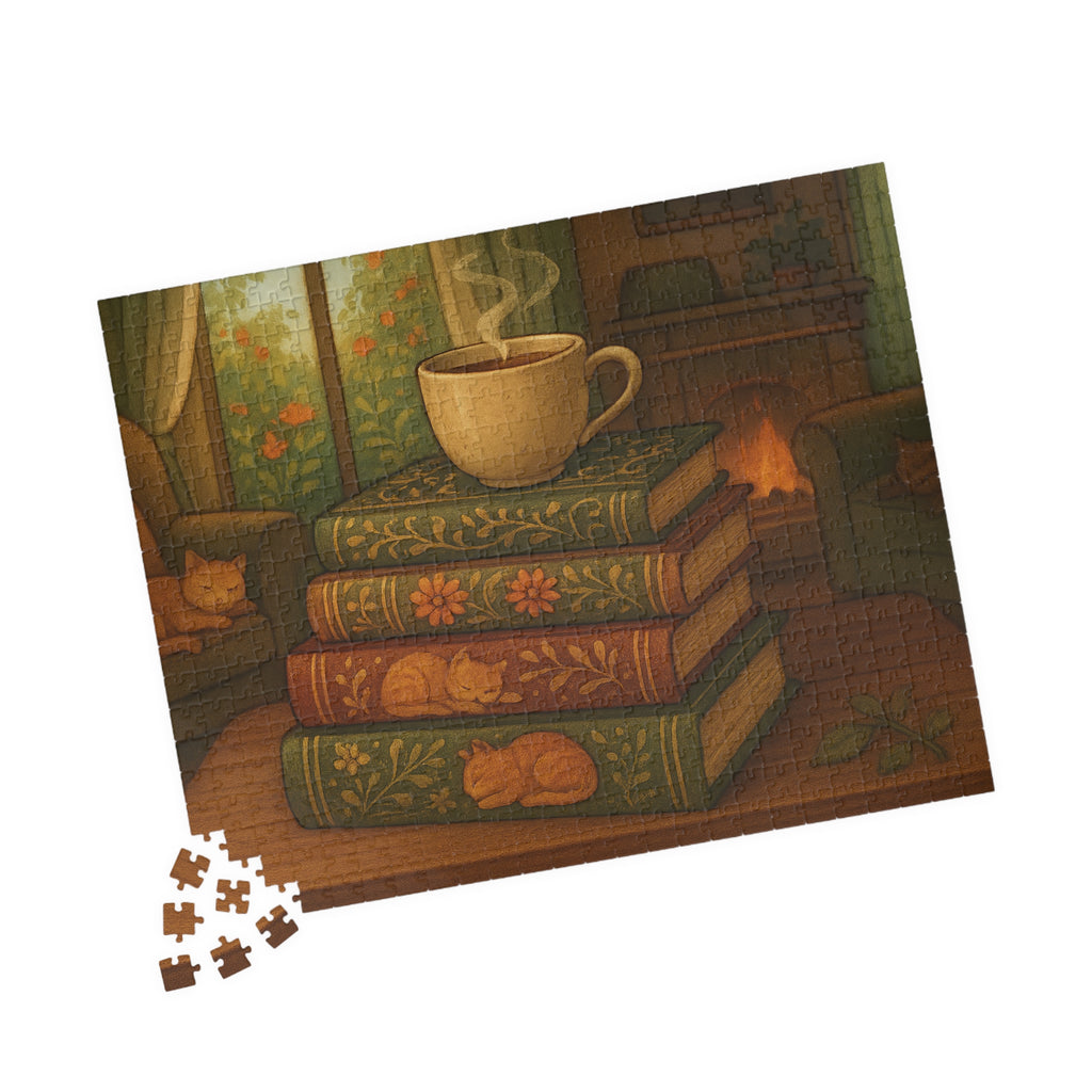 Cozy Stacked Books Jigsaw Puzzle - Elegant Library Scene