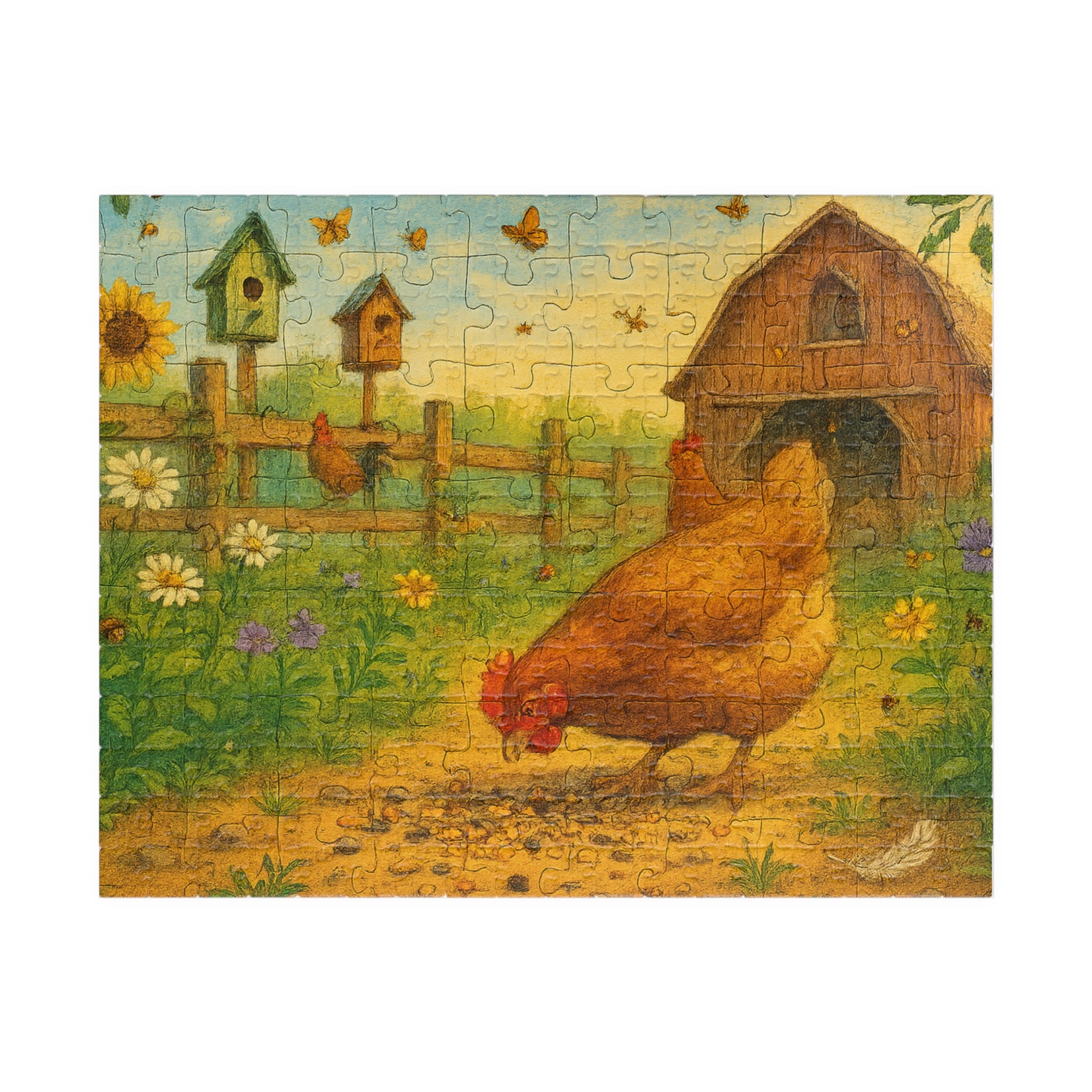Elegant Chicken Jigsaw Puzzle with Geometric Design in Pastels