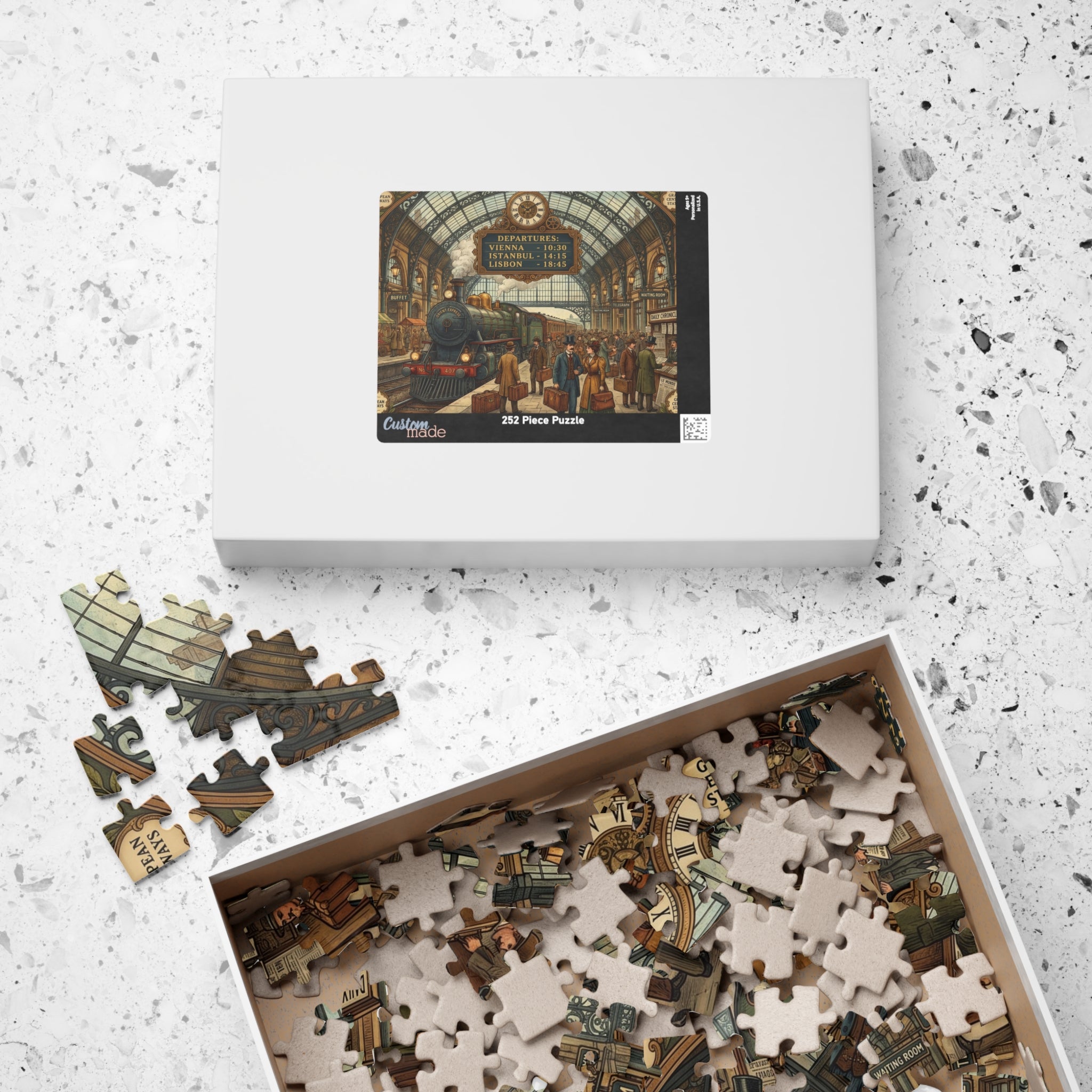 Vintage European Train Station Jigsaw Puzzle | Steam Engine Travel Art | 110-1014 Piece