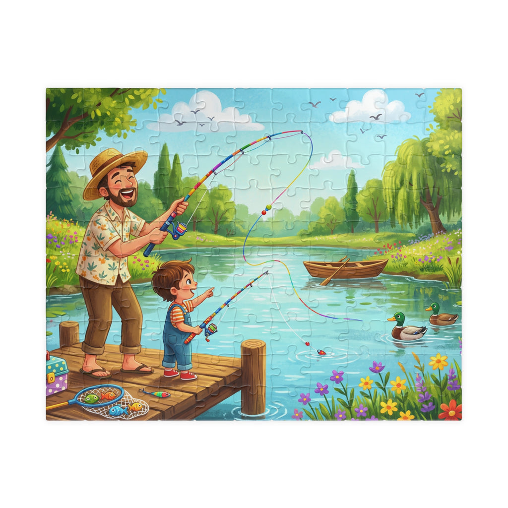 Retro Fishing Buddies Jigsaw Puzzle - Dad and Child Scene