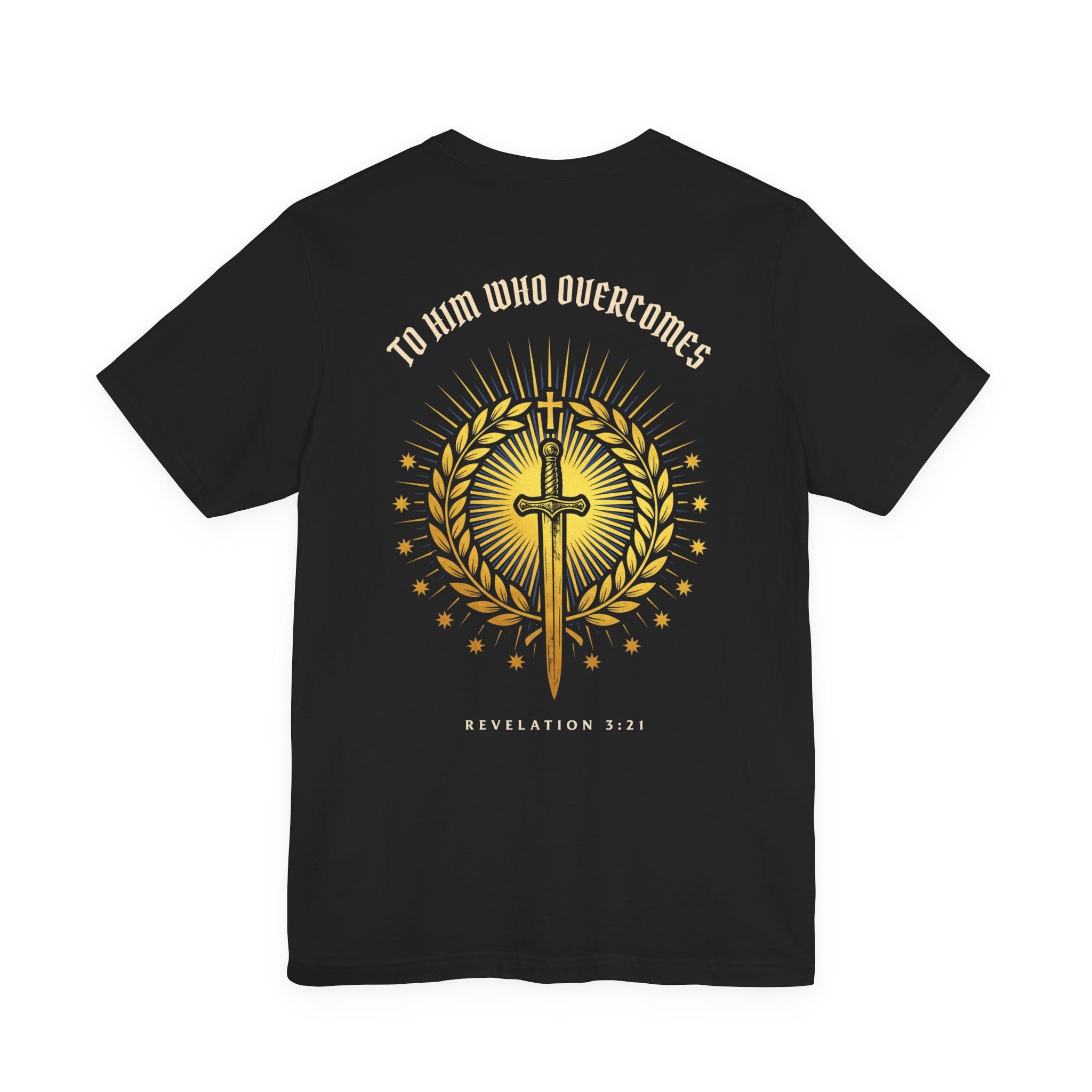 To Him Who Overcomes Christian Tee | Revelation 3:21 Faith Warrior Bible Shirt