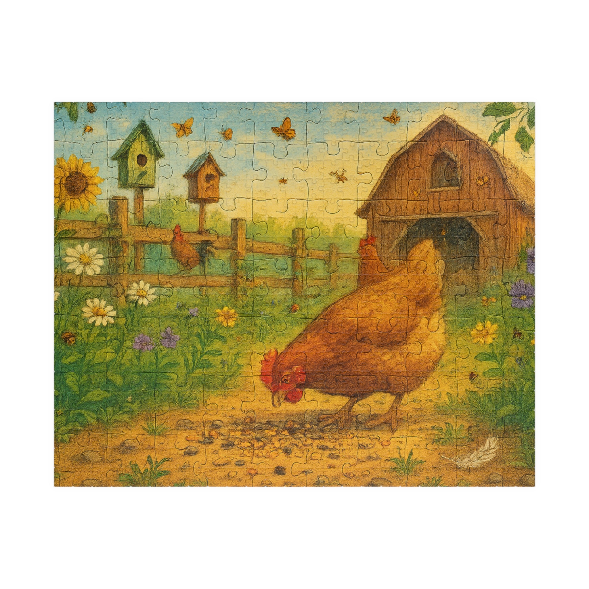 Elegant Chicken Jigsaw Puzzle with Geometric Design in Pastels