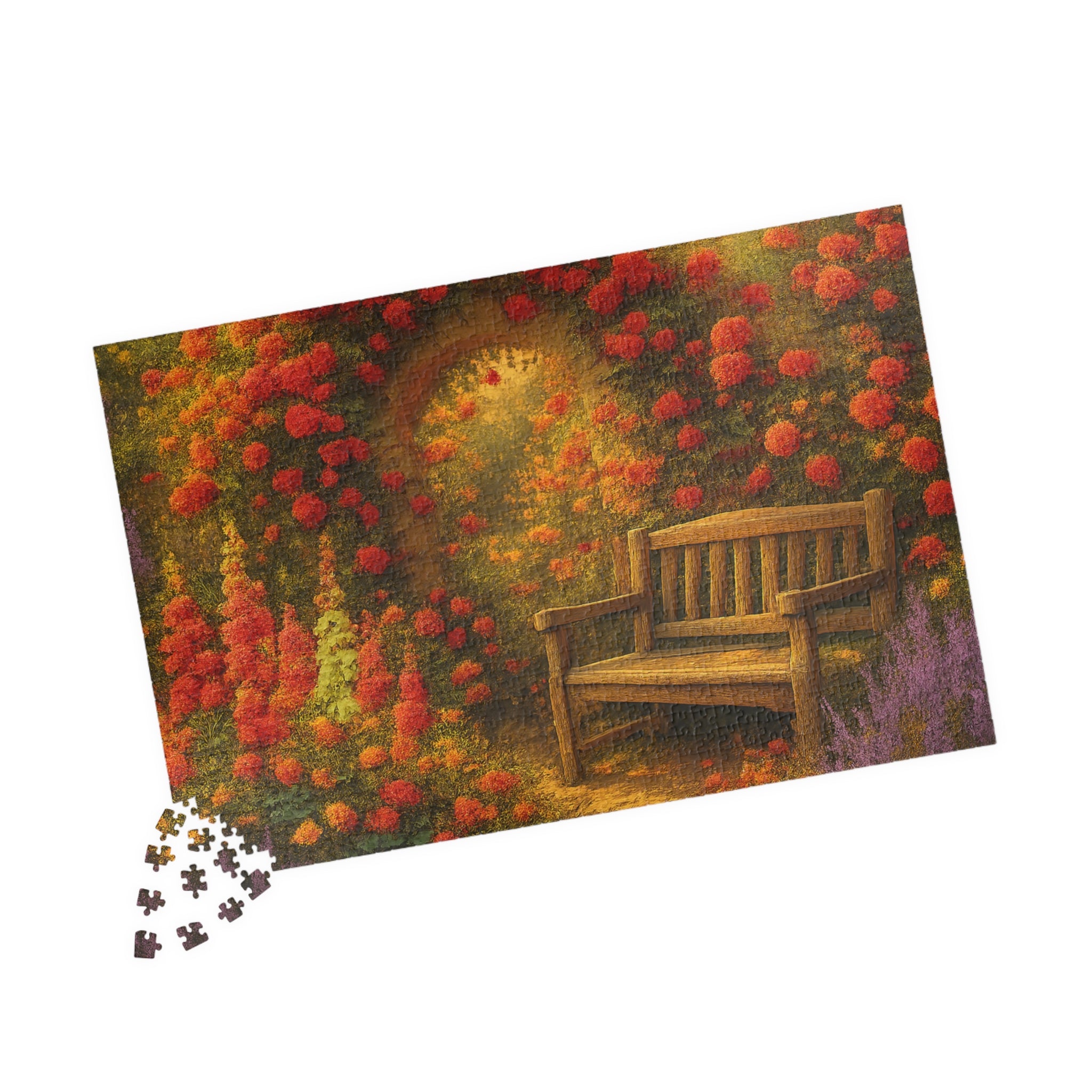 Garden Bench Jigsaw Puzzle - Retro Badge Design for Home Decor