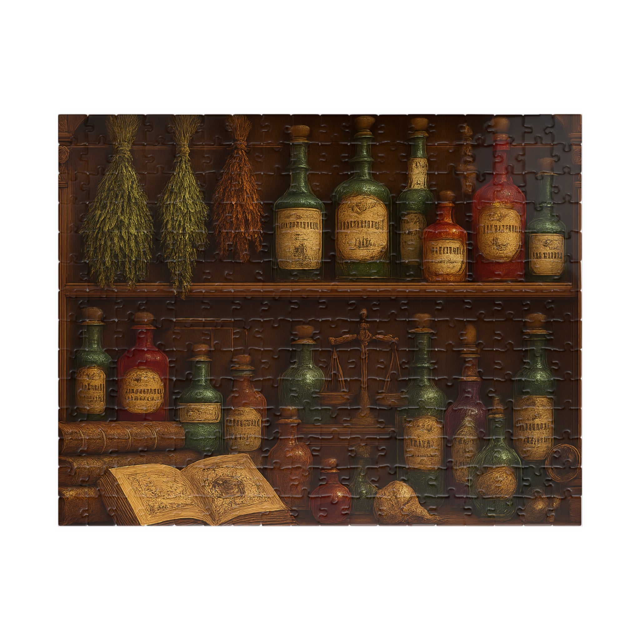 Alchemy of Curiosities Jigsaw Puzzle - Vintage Apothecary Shelf Design