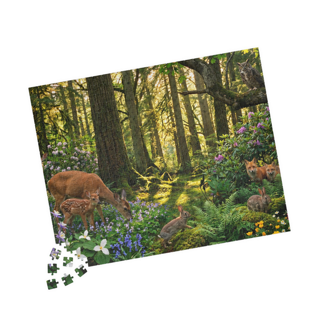 Vibrant Forest Scene Jigsaw Puzzle | Woodland Animals Art